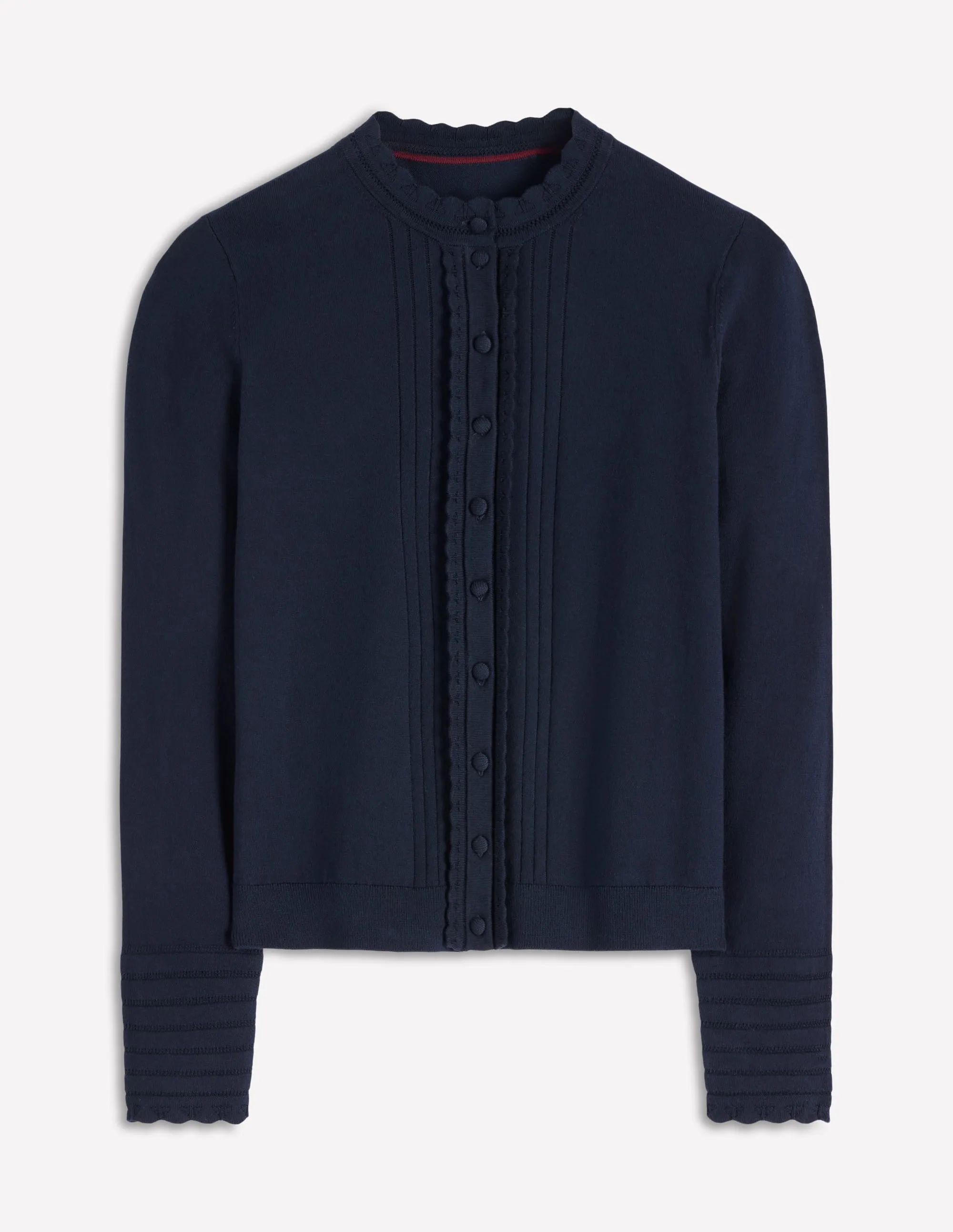 Angela Cotton Scallop Cardigan-Navy ShapeRetention Fabric Soft Microfiber Surface