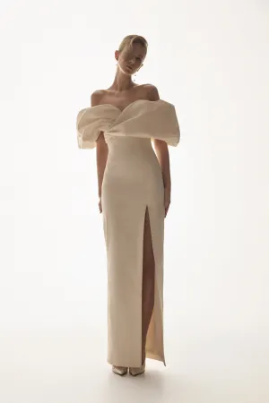 Angelica Taffeta Off Shoulder Bridal Gown - Soft Beige Modern Layering