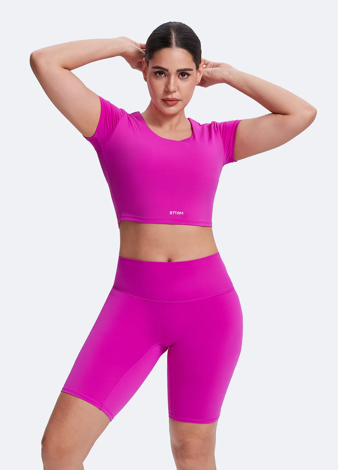 Round Neck Crop Top Hemmed edges seams Lightweight Material