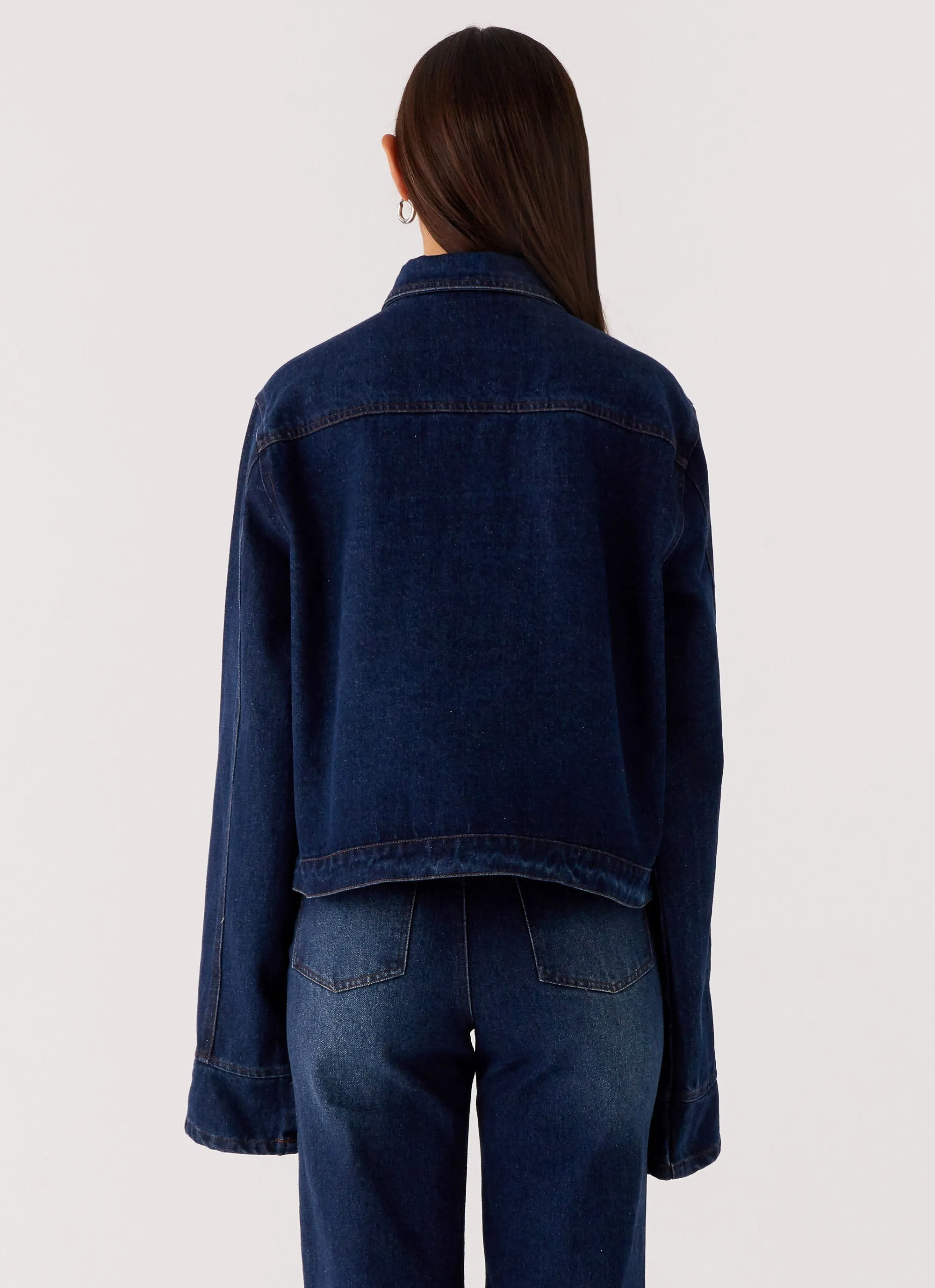 Back Again Oversized Denim Jacket - Vintage Blue Durable Chill Piece