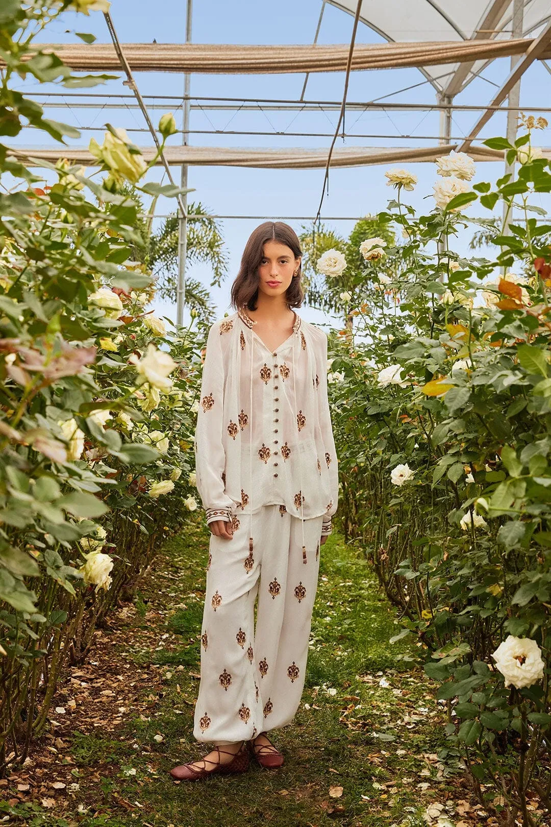 Off-White Anchor Tapestry Embroidered Pants Outdoor Use Soft Touch