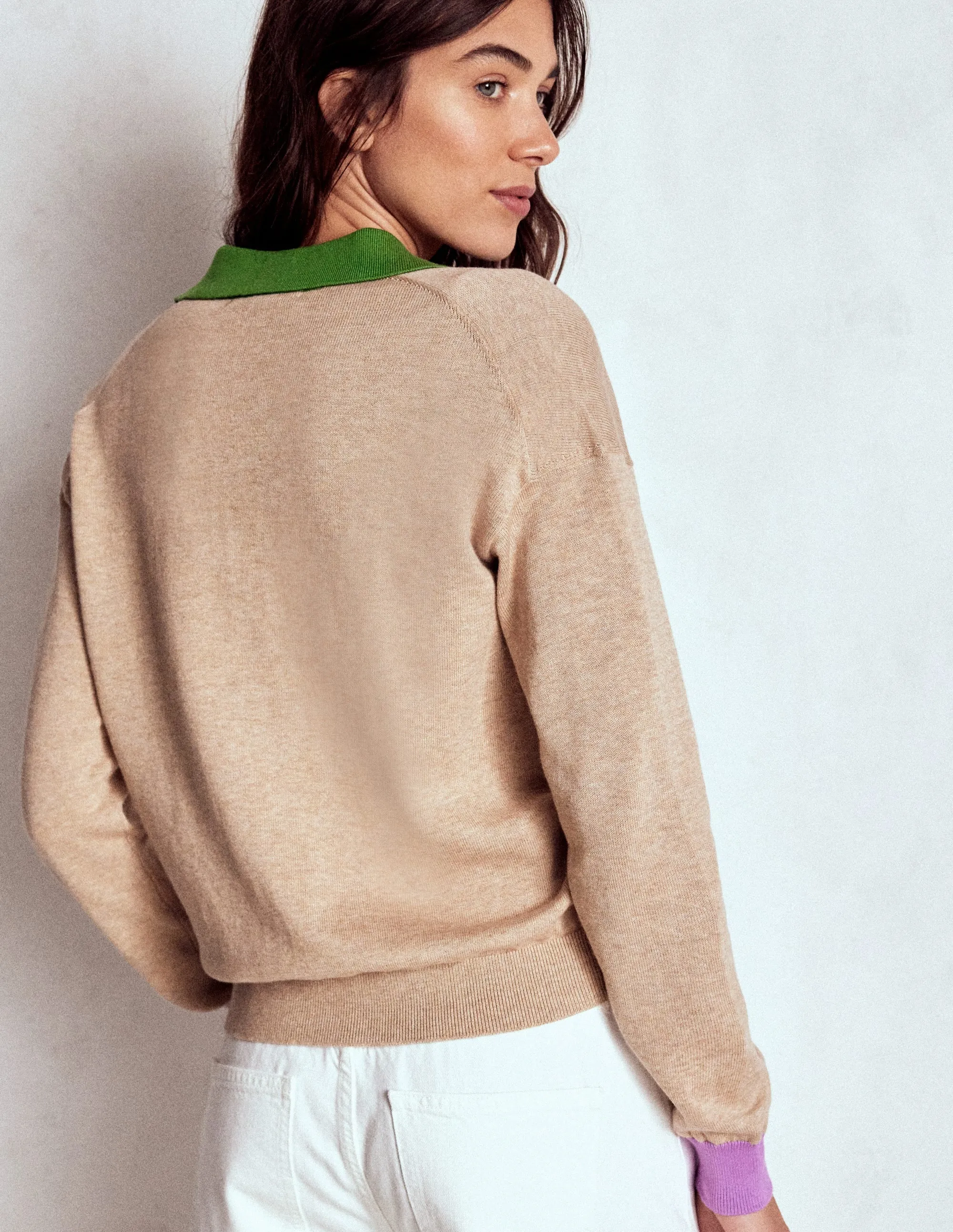 Tagless Label System Turtleneck Variation Lara Relaxed Cotton Henley Top-Chinchilla Melange
