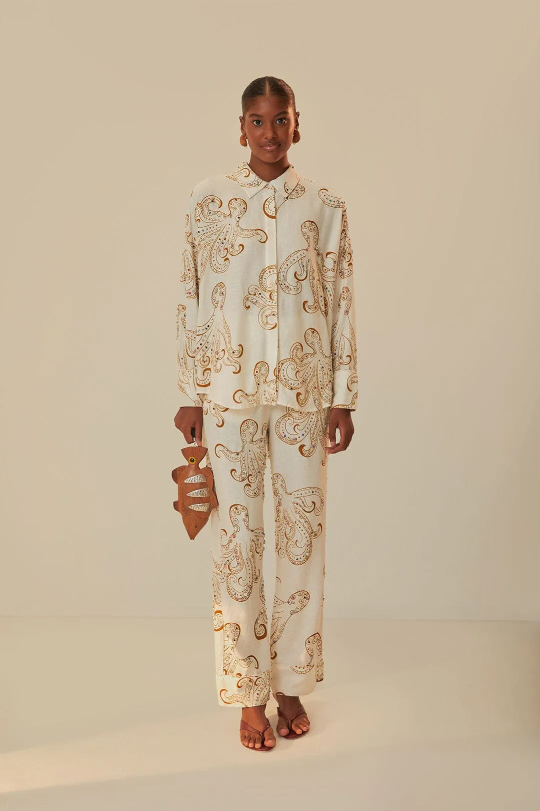 Slim Stretch Fit Off-White Octopus Fun Euroflax? Premium Linen Pants