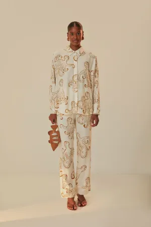 Slim Stretch Fit Off-White Octopus Fun Euroflax? Premium Linen Pants