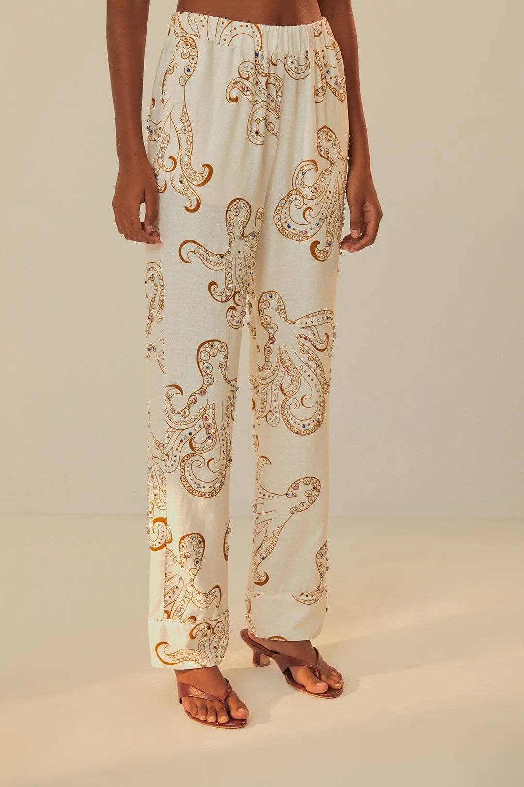 Off-White Octopus Fun Euroflax? Premium Linen Pants Simple Cut Contrast Trim