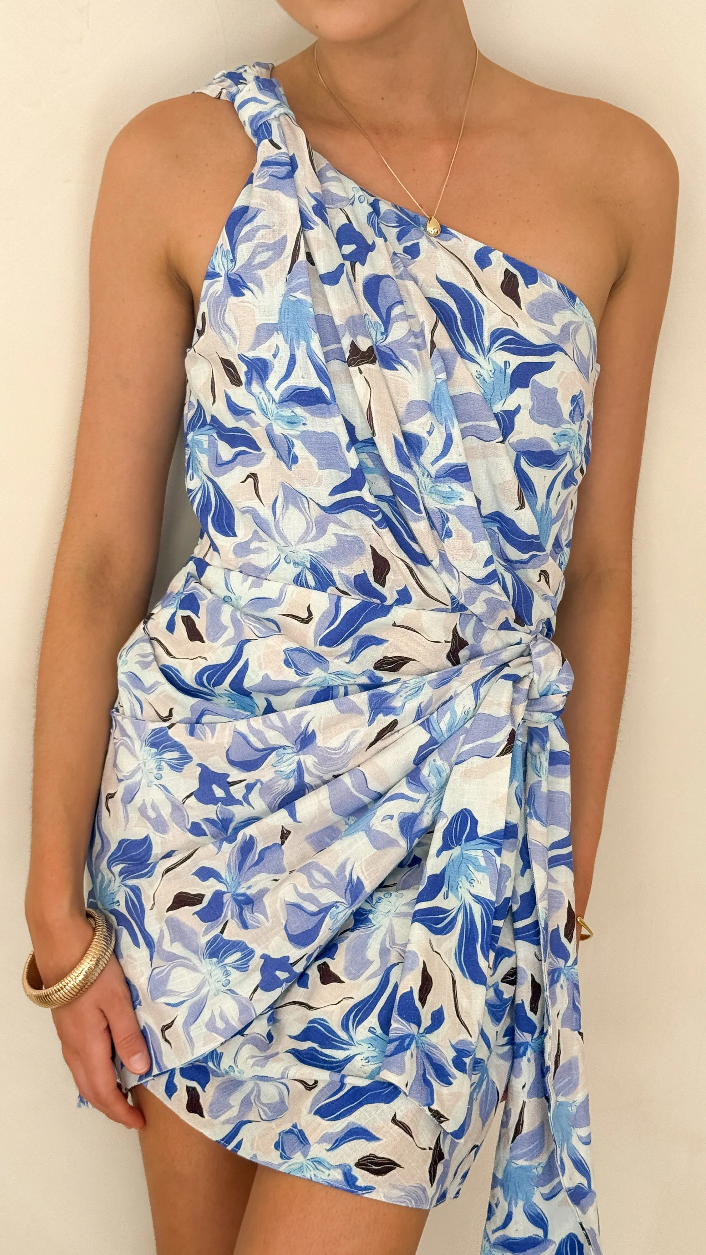 Travel-Style Ariana Mini Dress - Blue/White Print