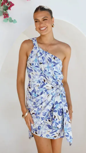 Simple yet sophisticated gown Ariana Mini Dress - Blue/White Print