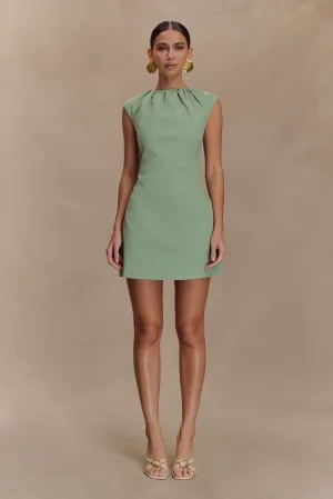 Easy Comfort Look Luxe Fit Ariana Pleated Neck Mini Dress - Sage