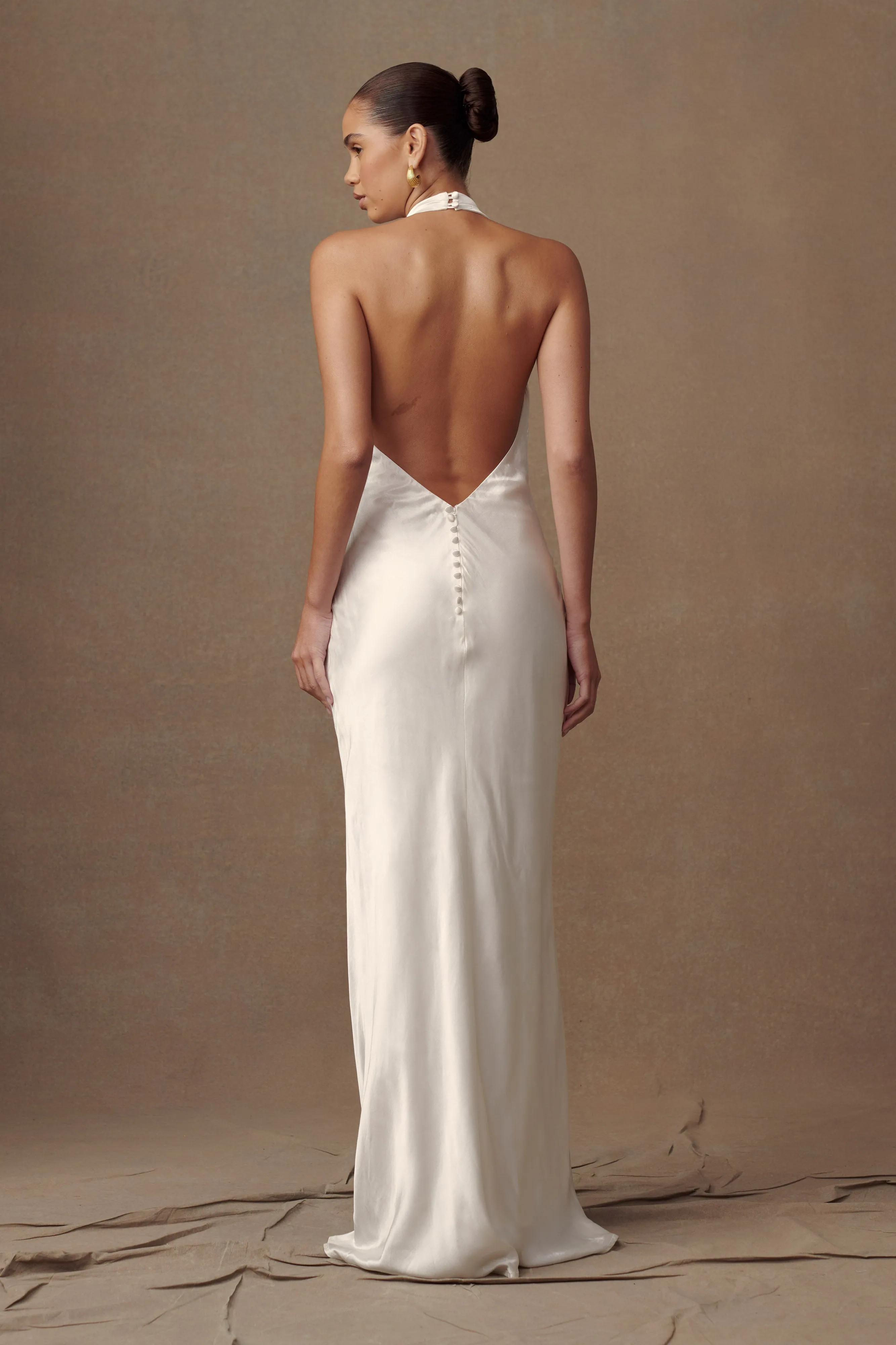 Modern Design Esther Iridescent Satin Cowl Maxi Dress - Ivory