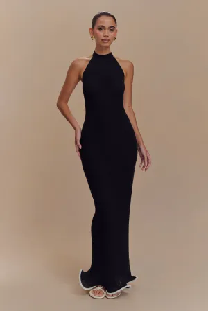 Melodie Halter Knit Maxi Dress - Black/White Versatile Layer