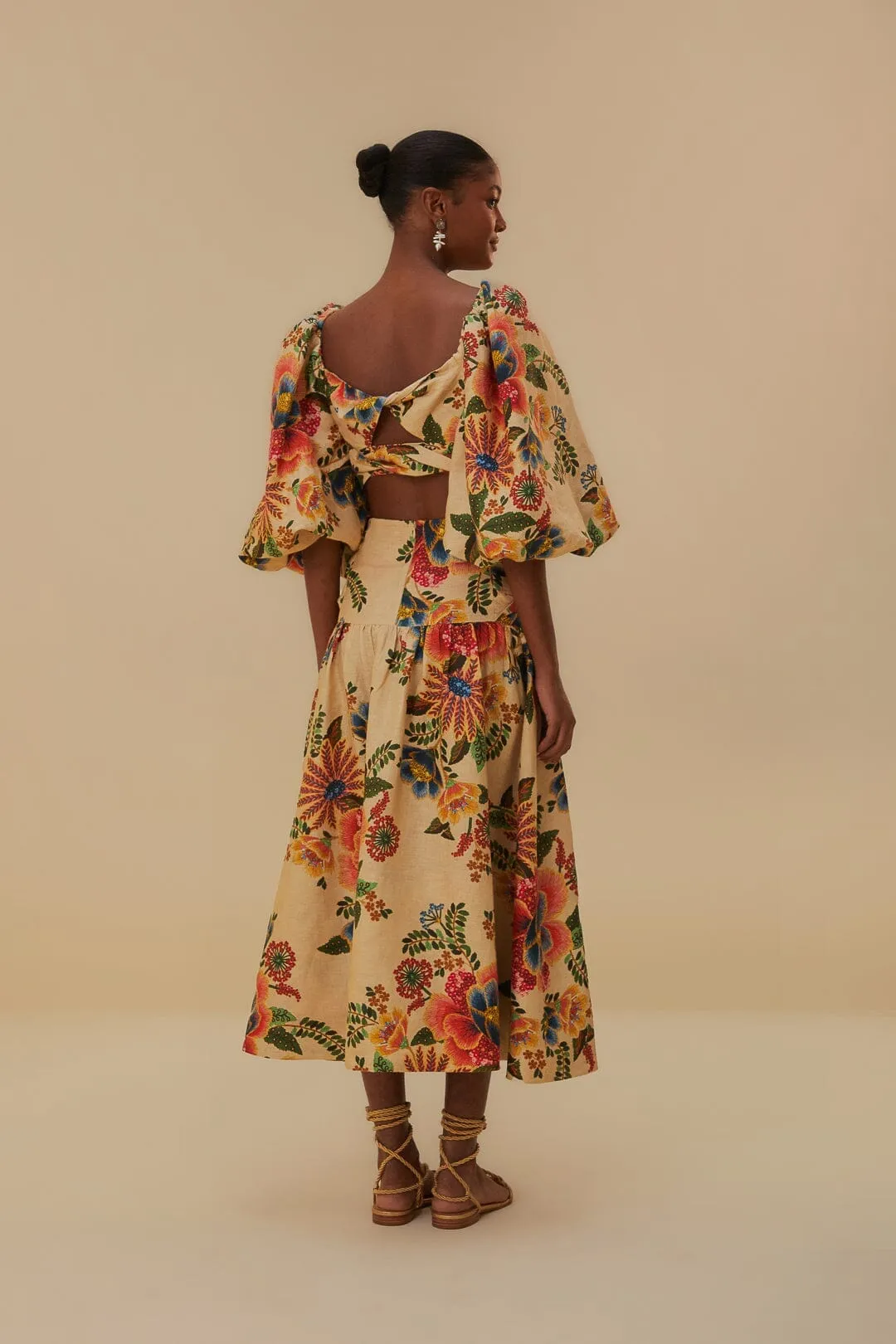 Sand Delicate Garden Euroflax? Midi Skirt Front Slit Simple Layer