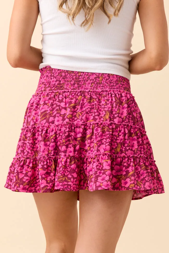 Button Fastenings Travel Friendly Through the Garden Pink Print Skort