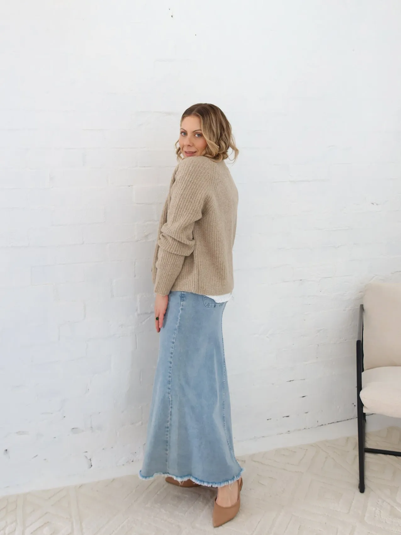 Texture Play Asher Denim Maxi Skirt - Blue