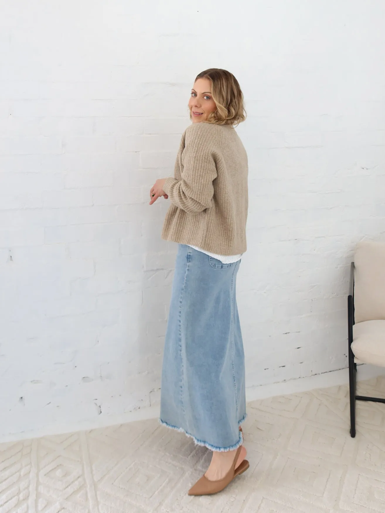 Day To Night Breezy Look Asher Denim Maxi Skirt - Blue