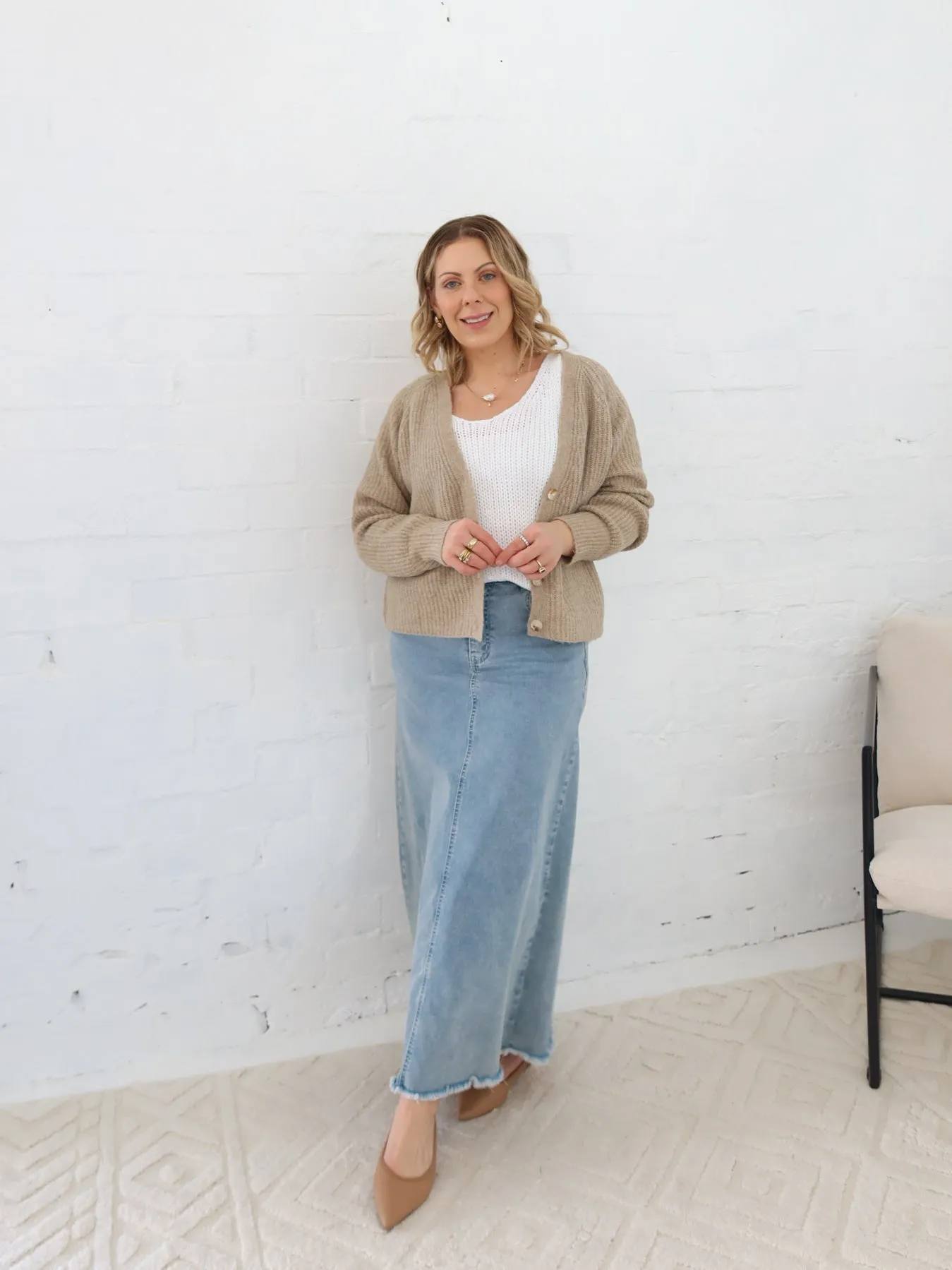 Luxury Feel button detail Asher Denim Maxi Skirt - Blue