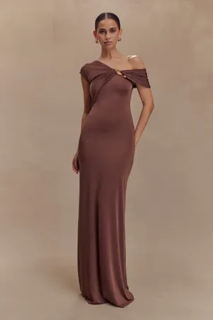 Ashford Asymmetrical Slinky Maxi Dress - Chocolate Beach Moment