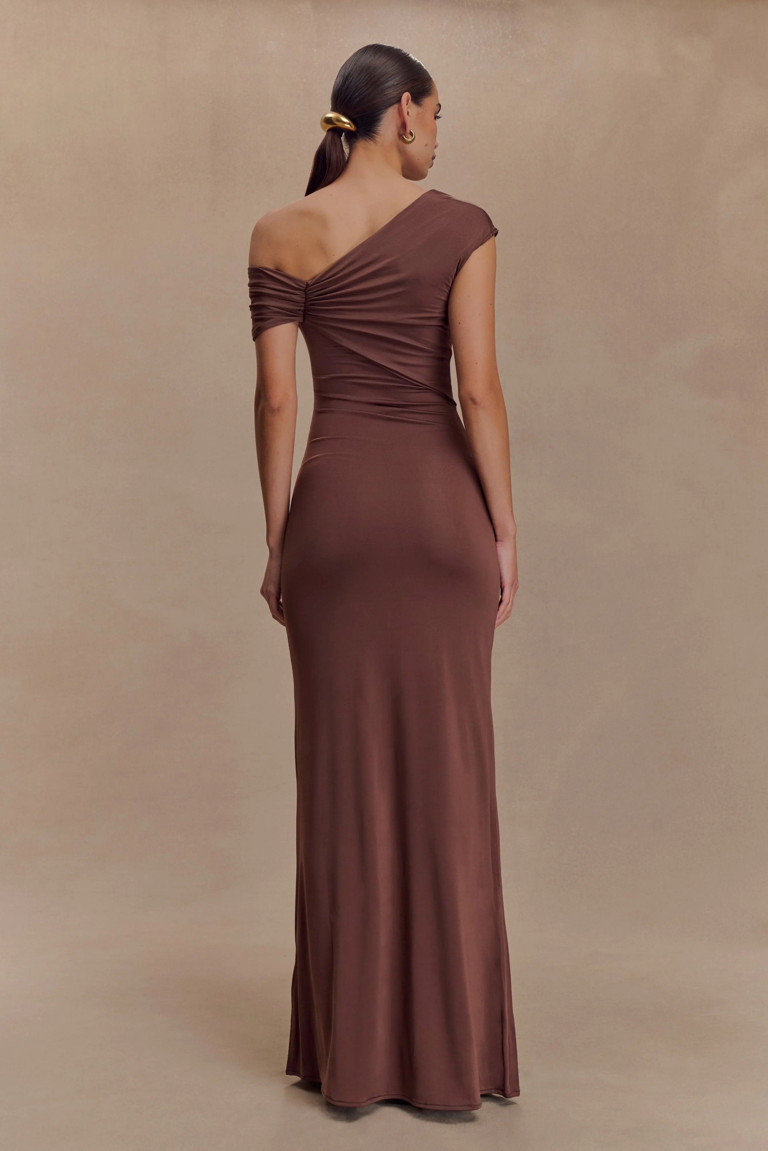 Ashford Asymmetrical Slinky Maxi Dress - Chocolate Casual Must-Have