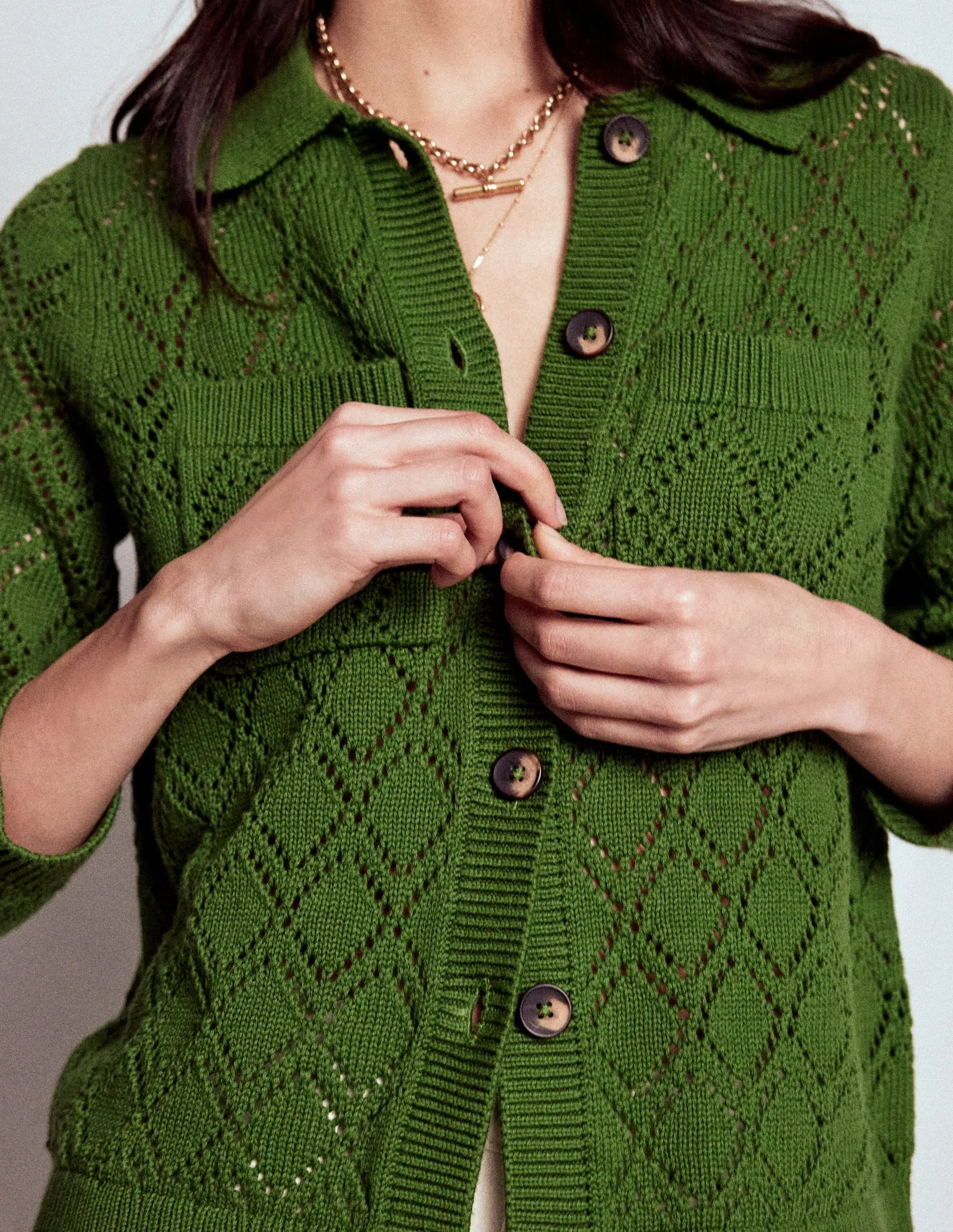 Astrid Knitted Shirt-Promenade Green Garment Shaping Panels Simple Warmth