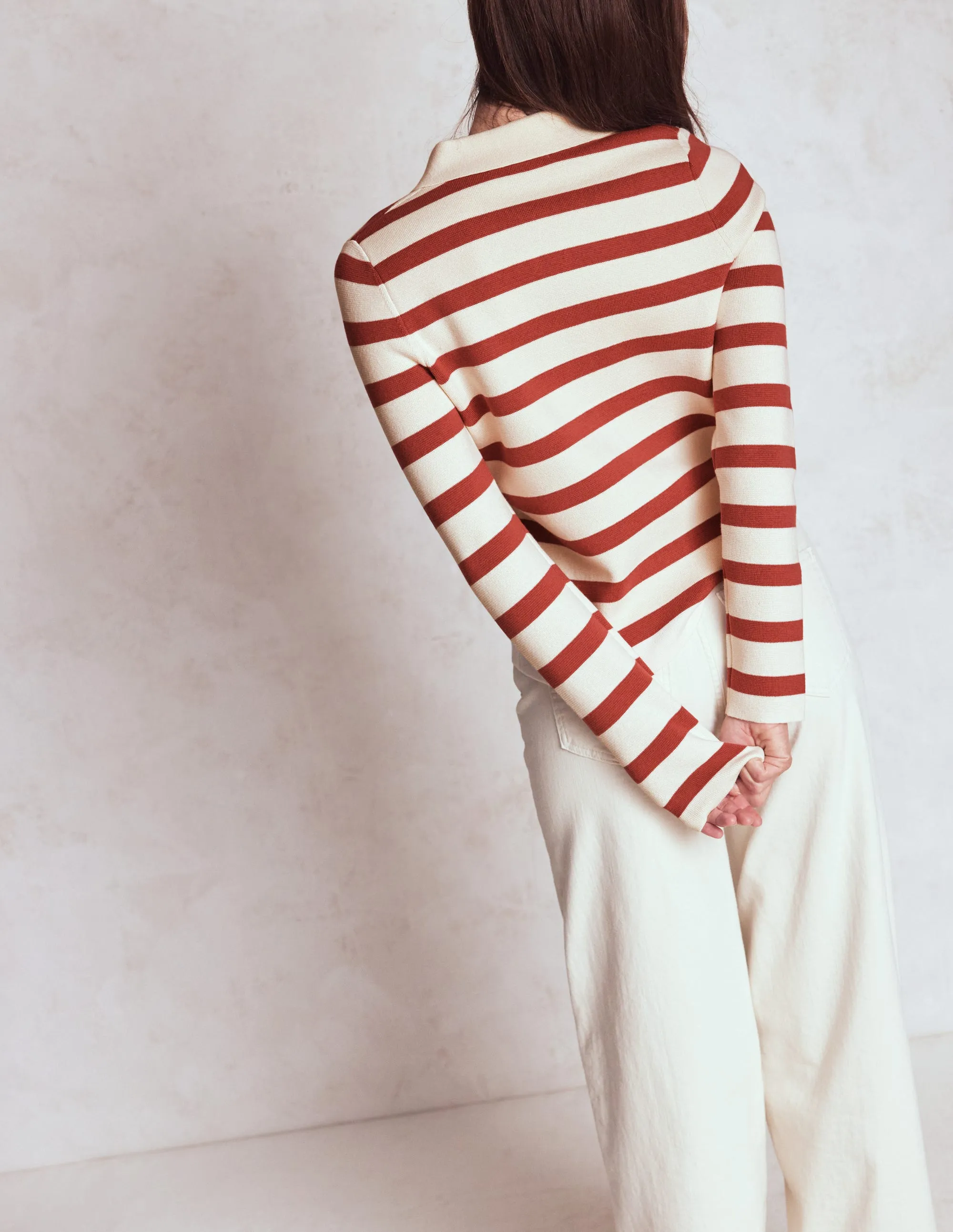 Astrid Knitted Shirt-Warm Ivory, Terracotta Cozy Interior Fleece