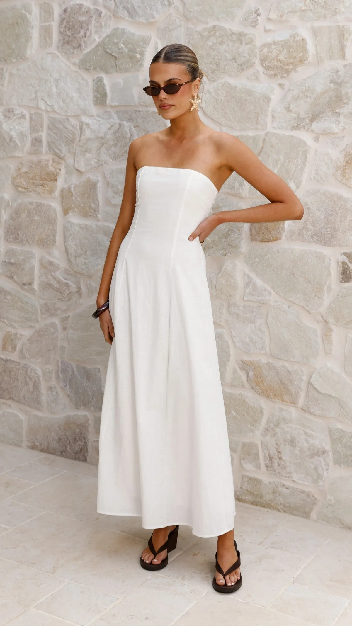 Breathable Classic Fit Astrid Strapless Maxi Dress - White