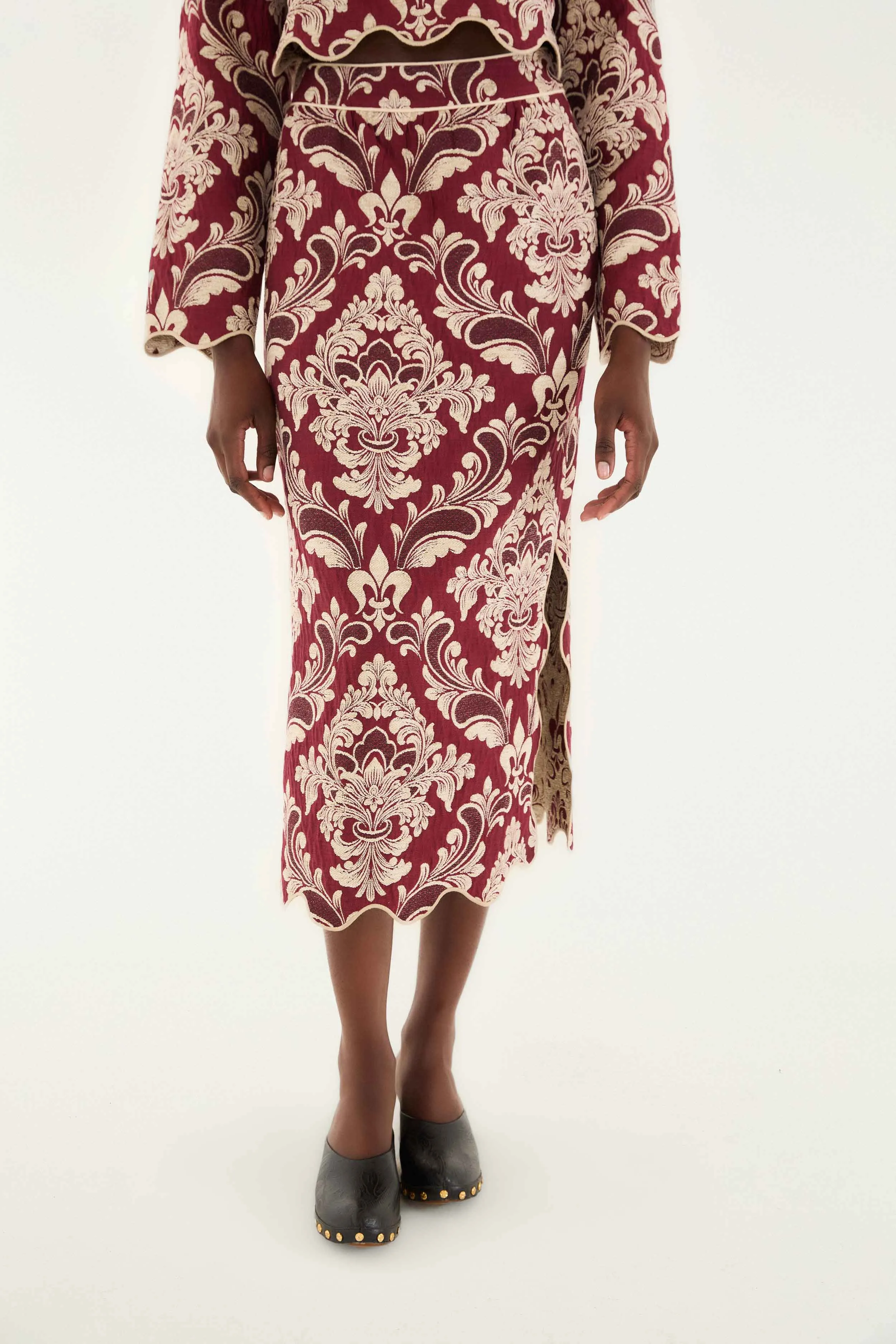 Tear Resistant Material Odor Resistant Treatment Bicolor Jacquard Waves Midi Skirt