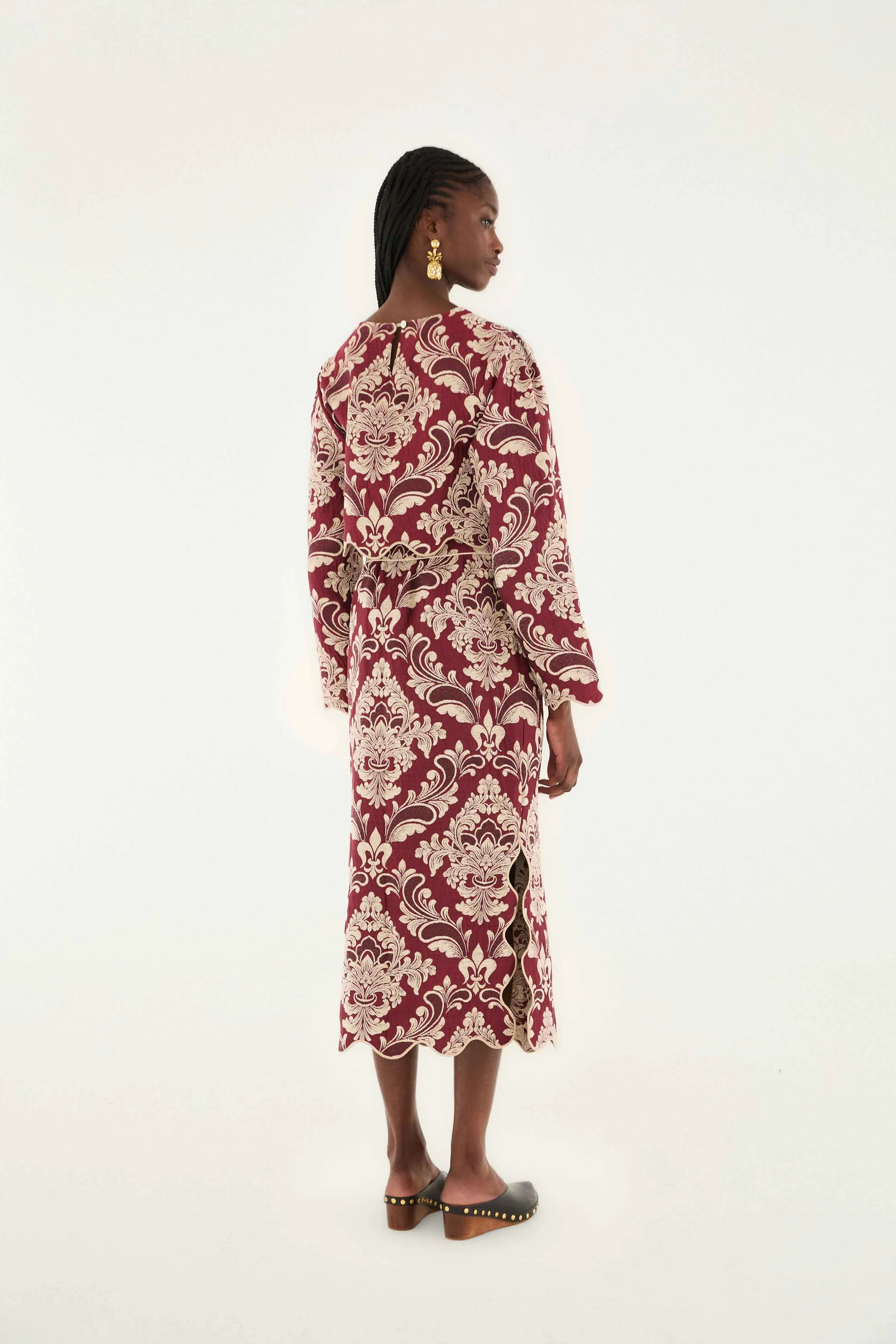 Seamless Finish Neutral palette Bicolor Jacquard Waves Midi Skirt