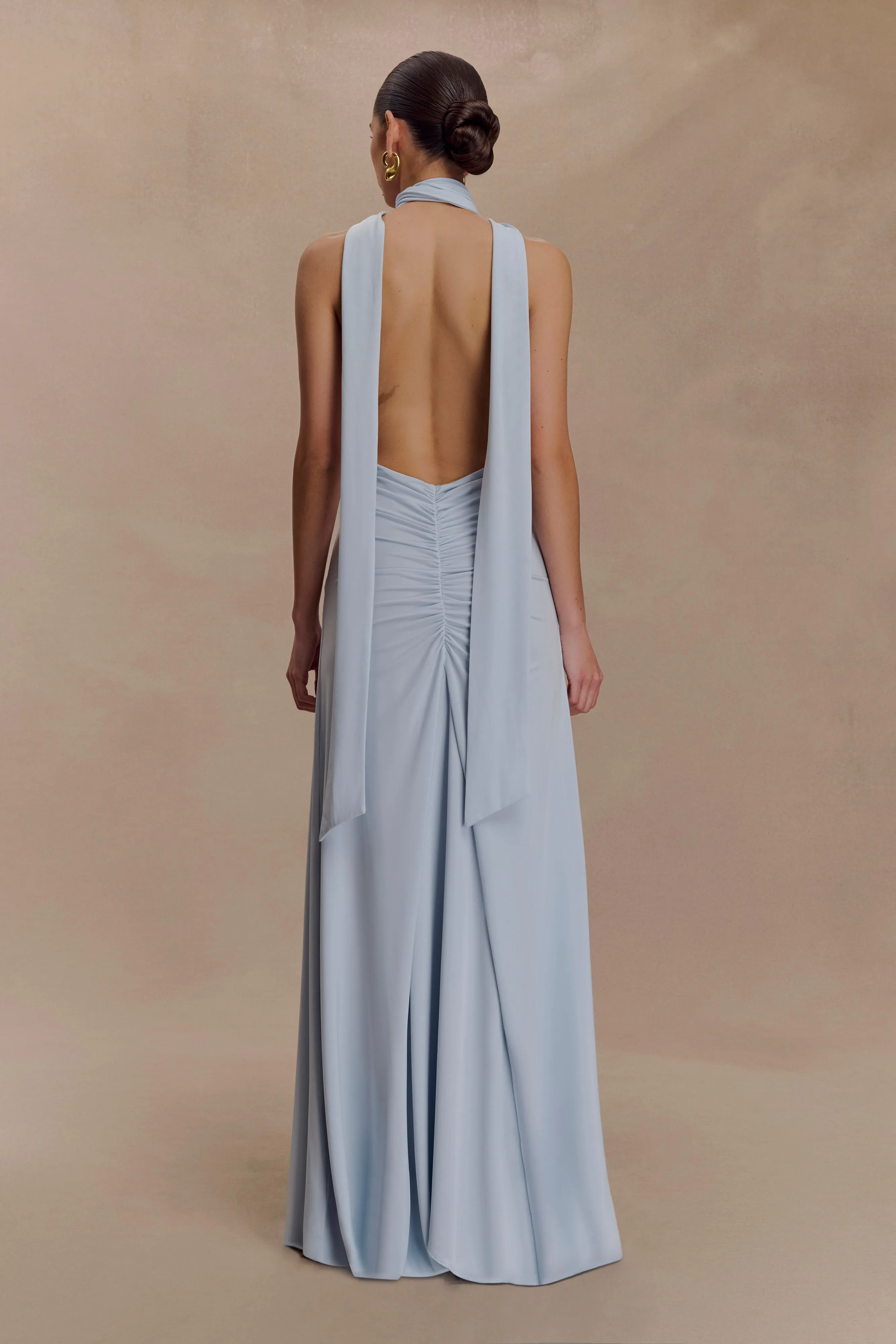 Juliet Slinky Maxi Dress With Scarf - Pale Blue Dream Look Light Fabric