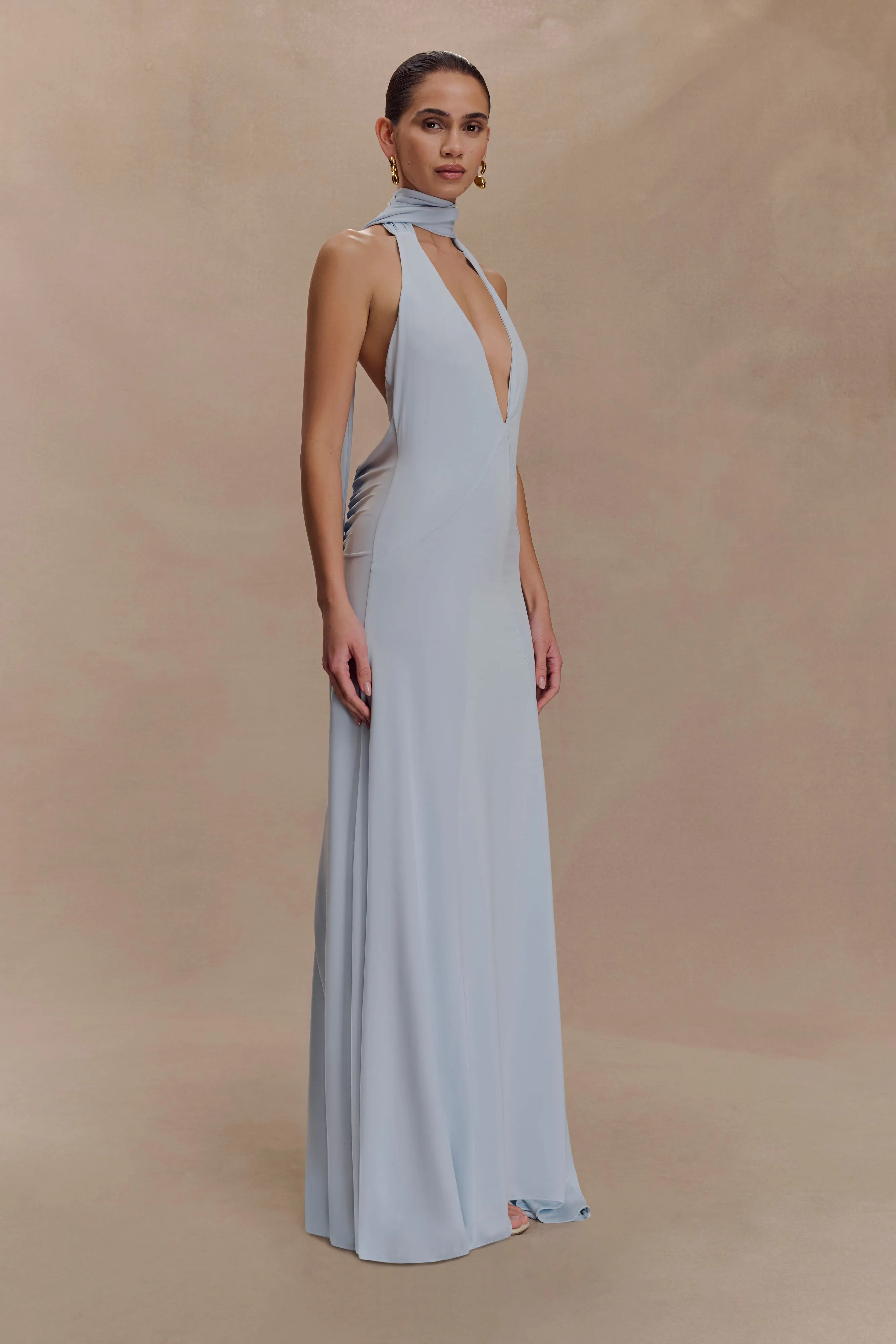 All Fitwear Juliet Slinky Maxi Dress With Scarf - Pale Blue