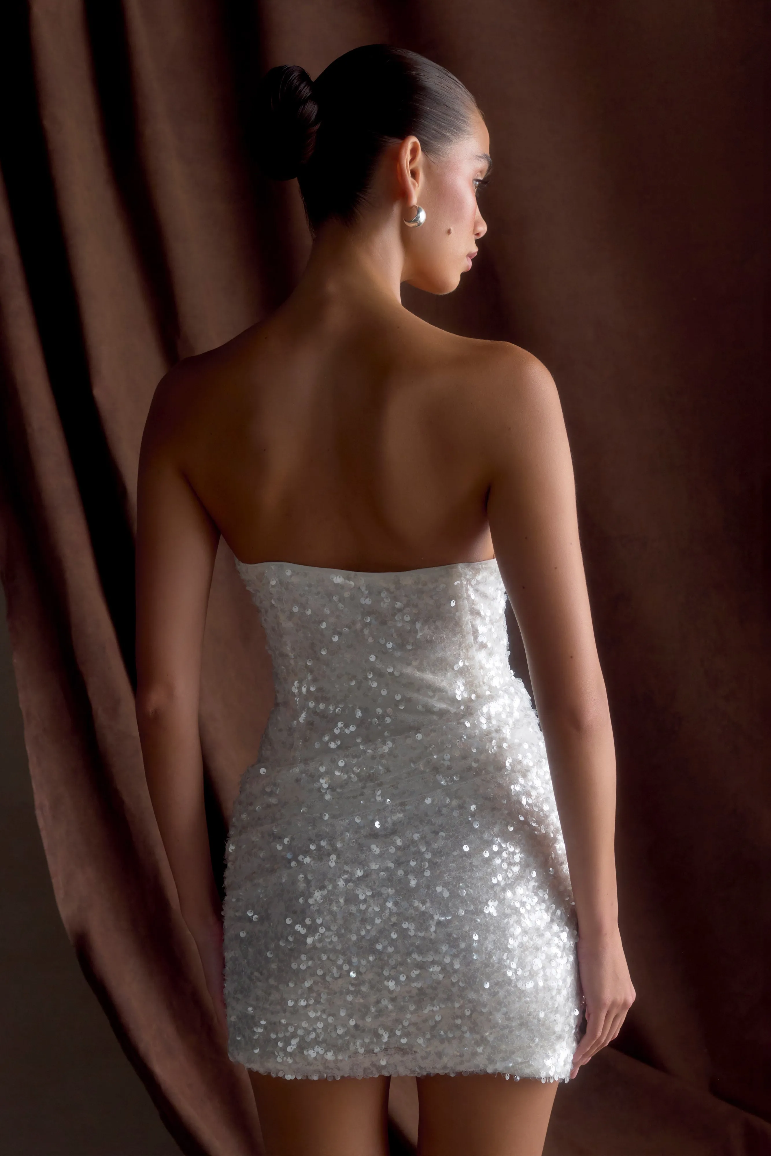 Nala Strapless Sequin Mini Dress - White Calm Fit Subtle Lines