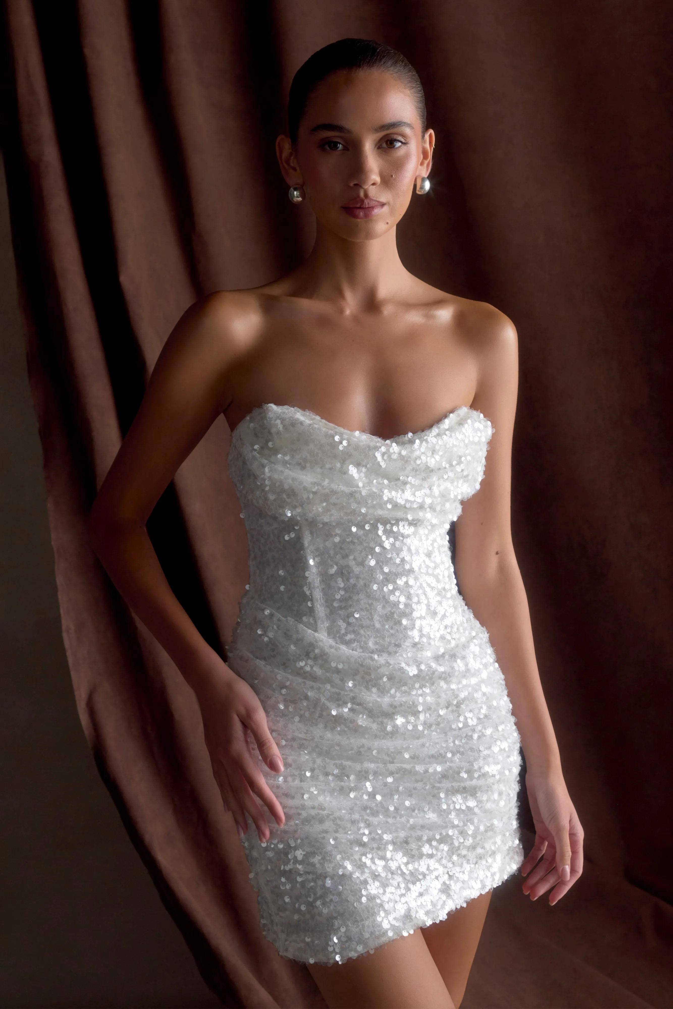 Nala Strapless Sequin Mini Dress - White Statement Mood Clean Base