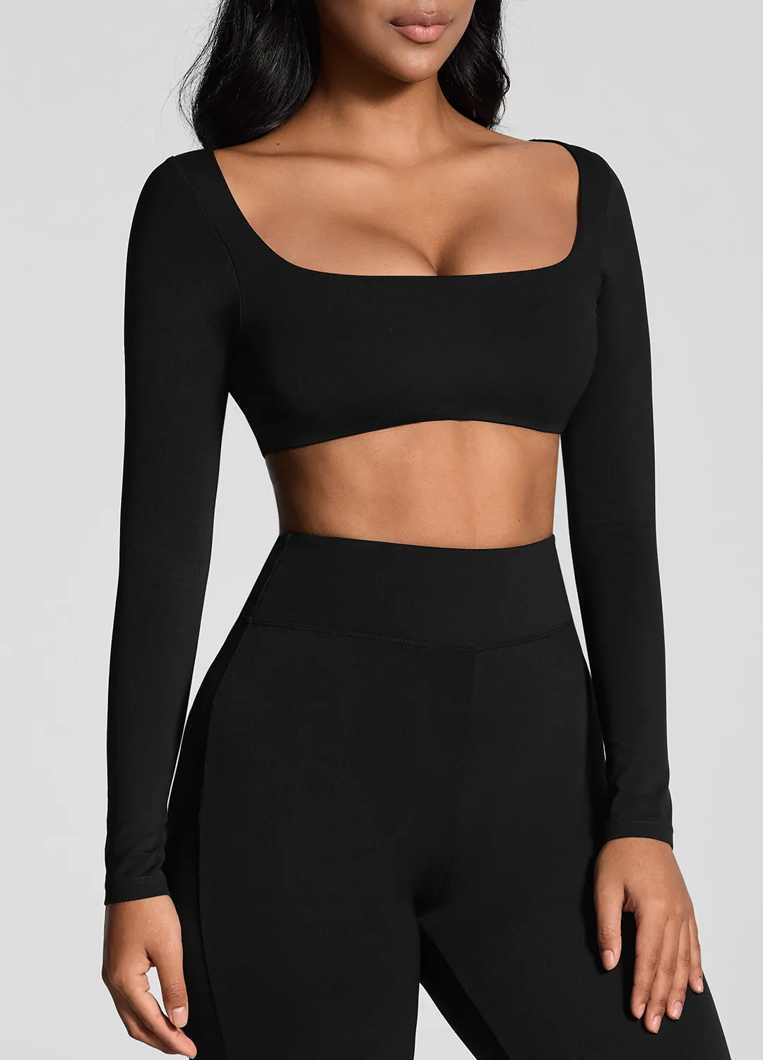 High neck seams Simple Square Neck Crop Top