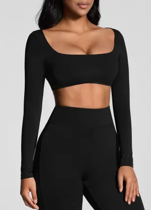 High neck seams Simple Square Neck Crop Top