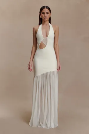 Aubree Crepe And Mesh Maxi Dress - Ivory Smooth Layers Glossy Detail