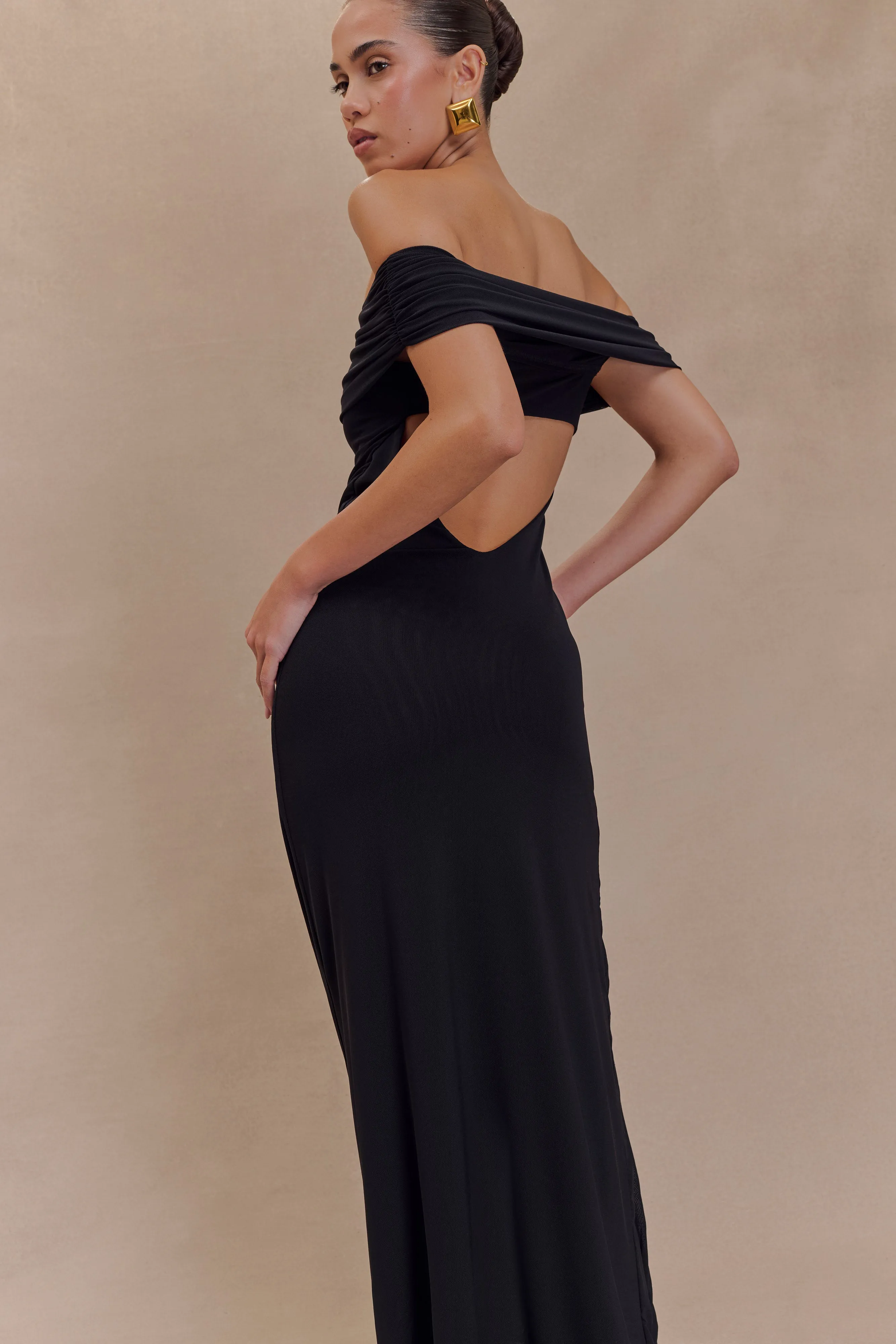 Travel Edge Audrey Off Shoulder Mesh Maxi Dress - Black