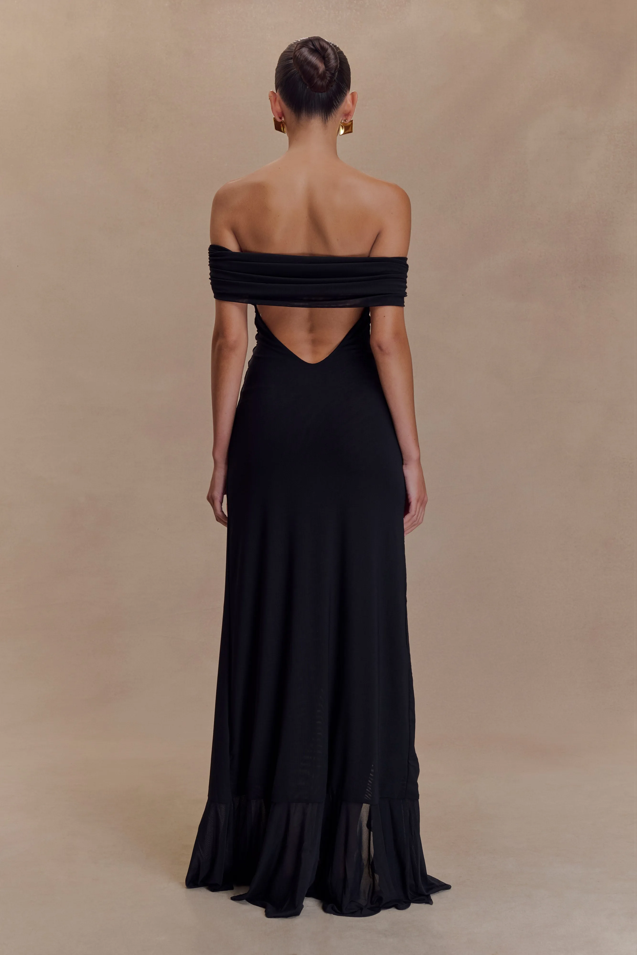 Audrey Off Shoulder Mesh Maxi Dress - Black Pure Vibes