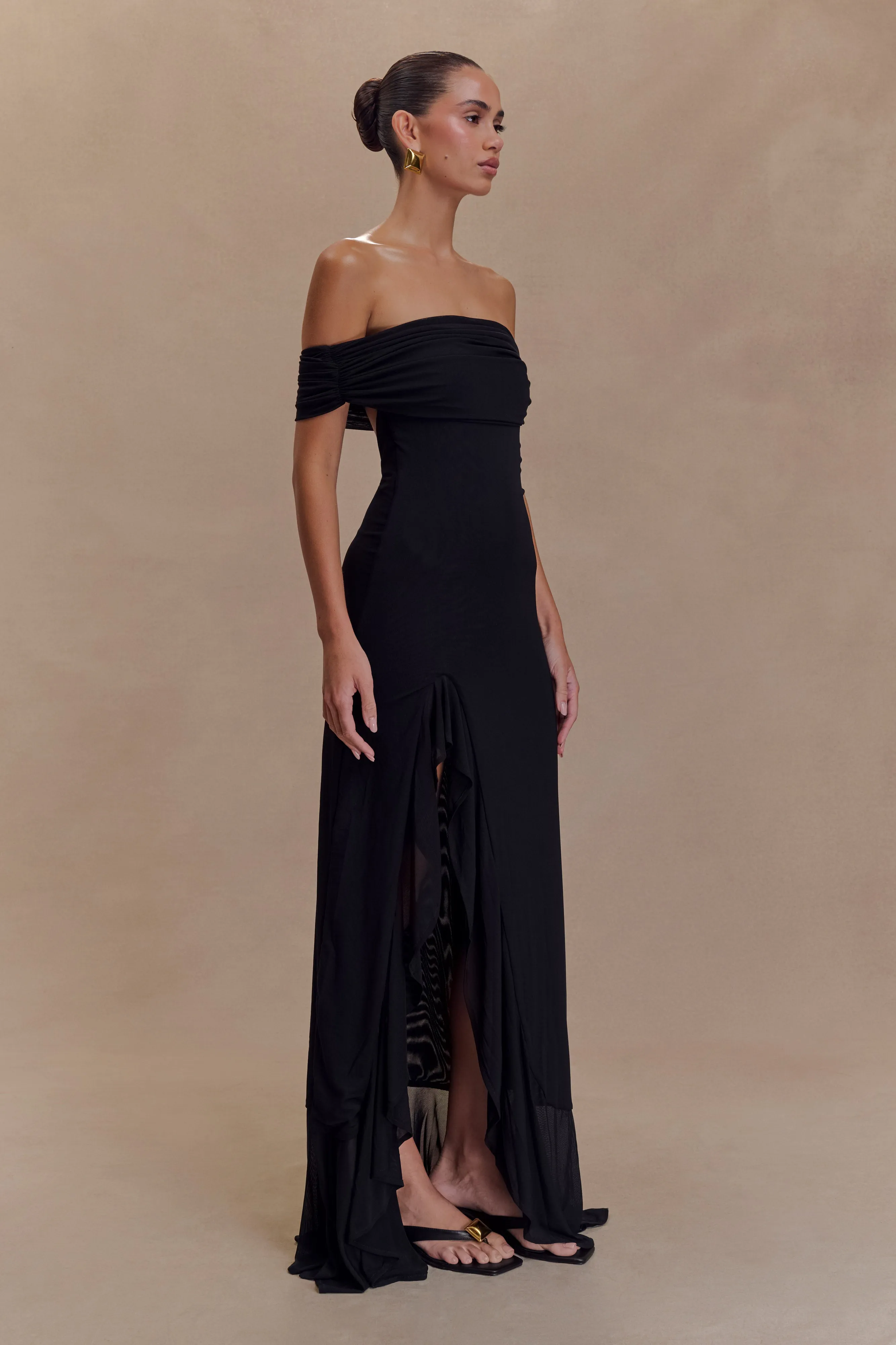 Fresh Tones Chill Mode Audrey Off Shoulder Mesh Maxi Dress - Black