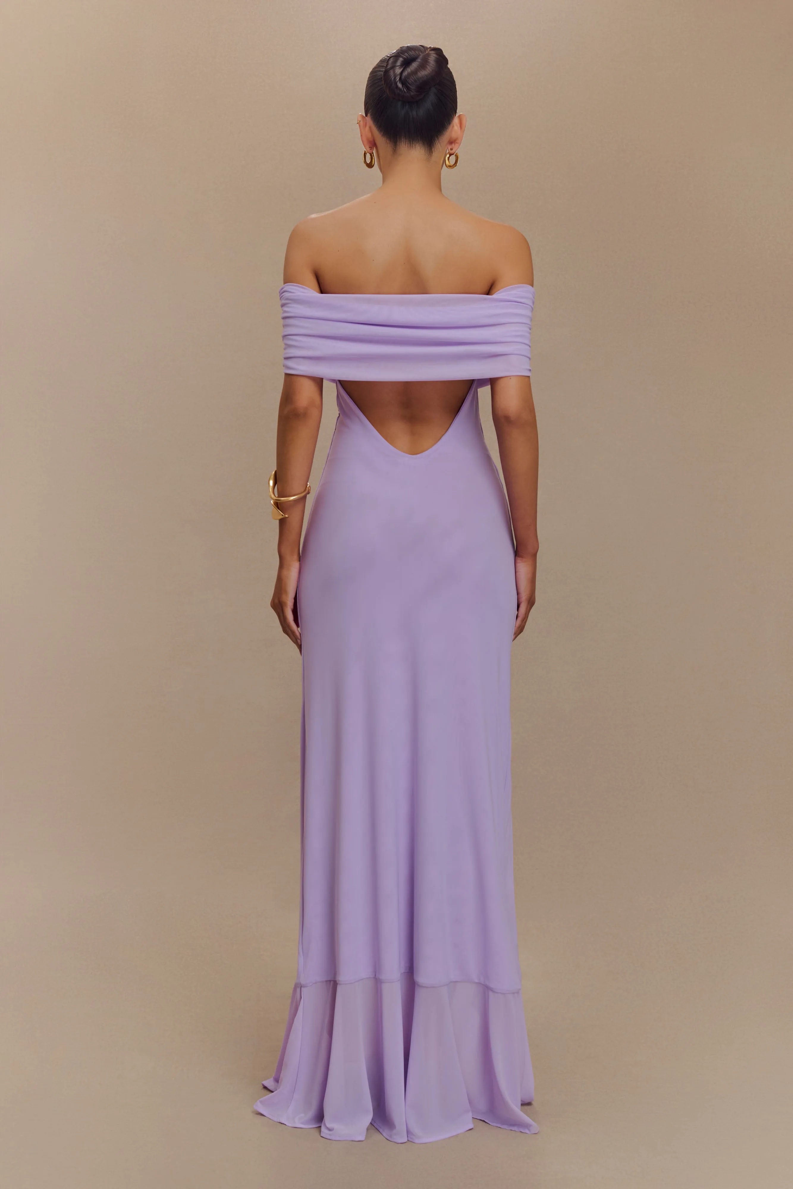 Audrey Off Shoulder Mesh Maxi Dress - Lilac Flattering Lines Day-to-evening dress