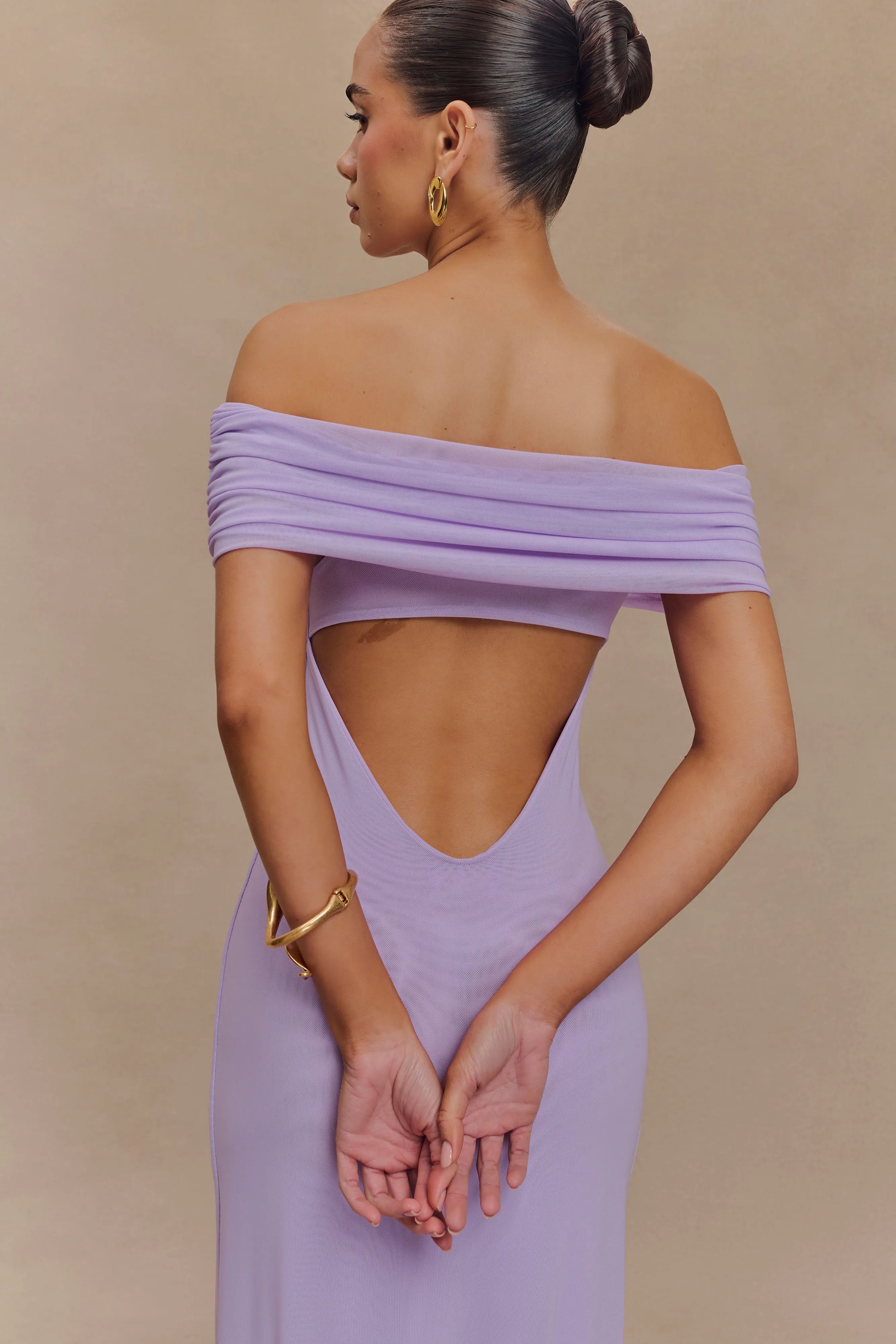Fresh Combo Timeless and Comfortable Audrey Off Shoulder Mesh Maxi Dress - Lilac