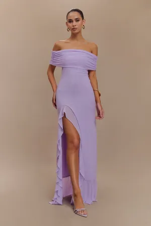 Audrey Off Shoulder Mesh Maxi Dress - Lilac Minimalist Layering