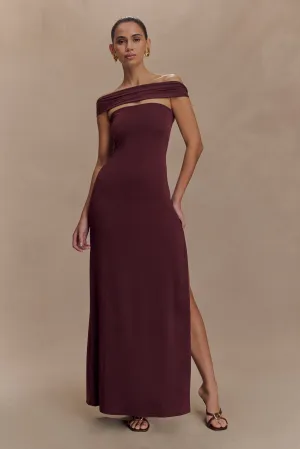 Timeless Cut Aurora Slinky And Mesh Split Maxi Dress - Mahogany