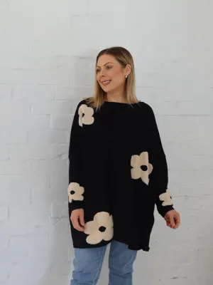 Avery Knit - Black Flower Textured Surface Cold Layer