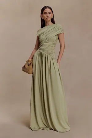 Ayeshya Slinky Asymmetric Maxi Dress - Sage Relaxed Layer All Day Look