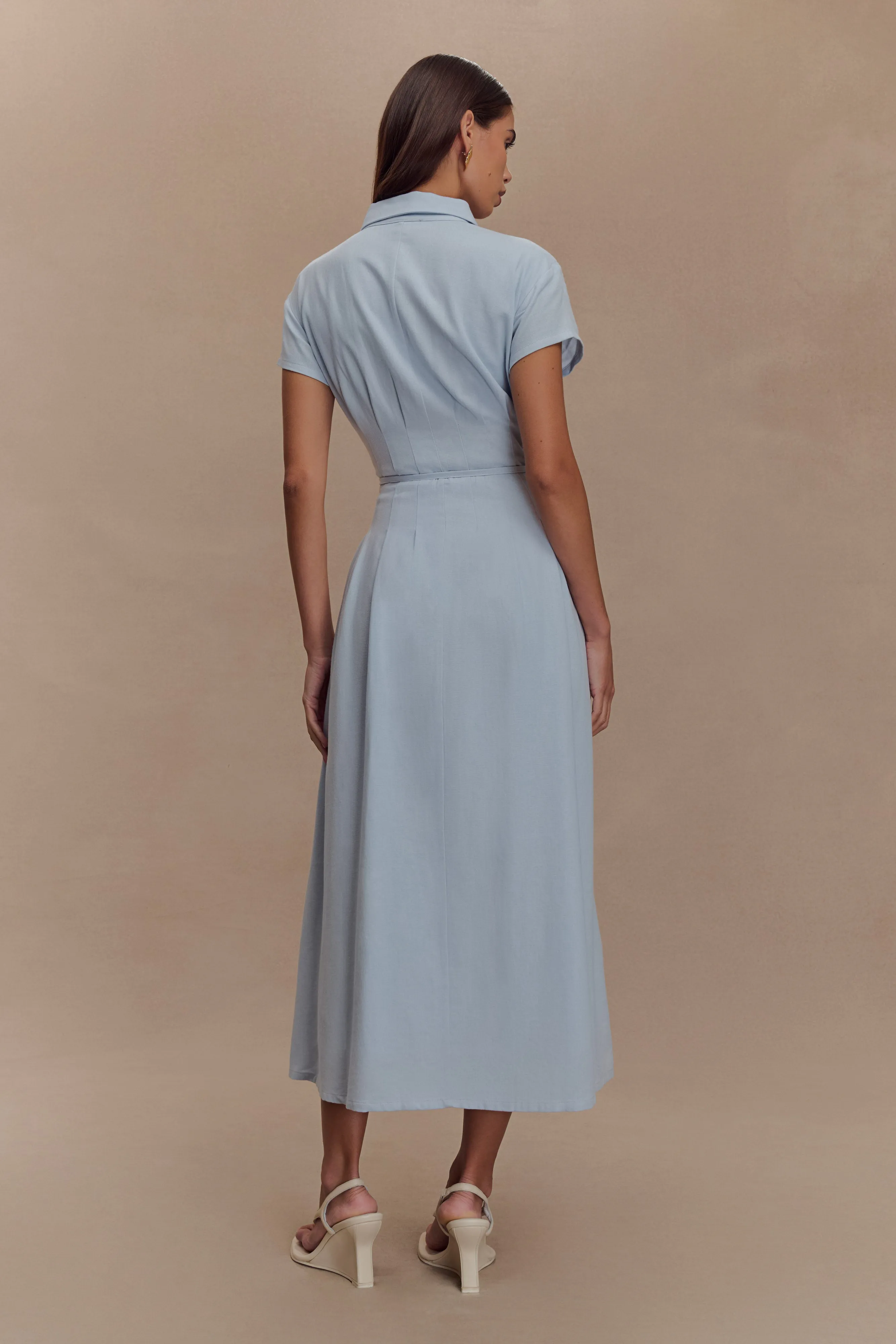 Aysha Buttoned Linen Midi Dress - Cornflower Blue Gentle Drape Sustainable-Lining