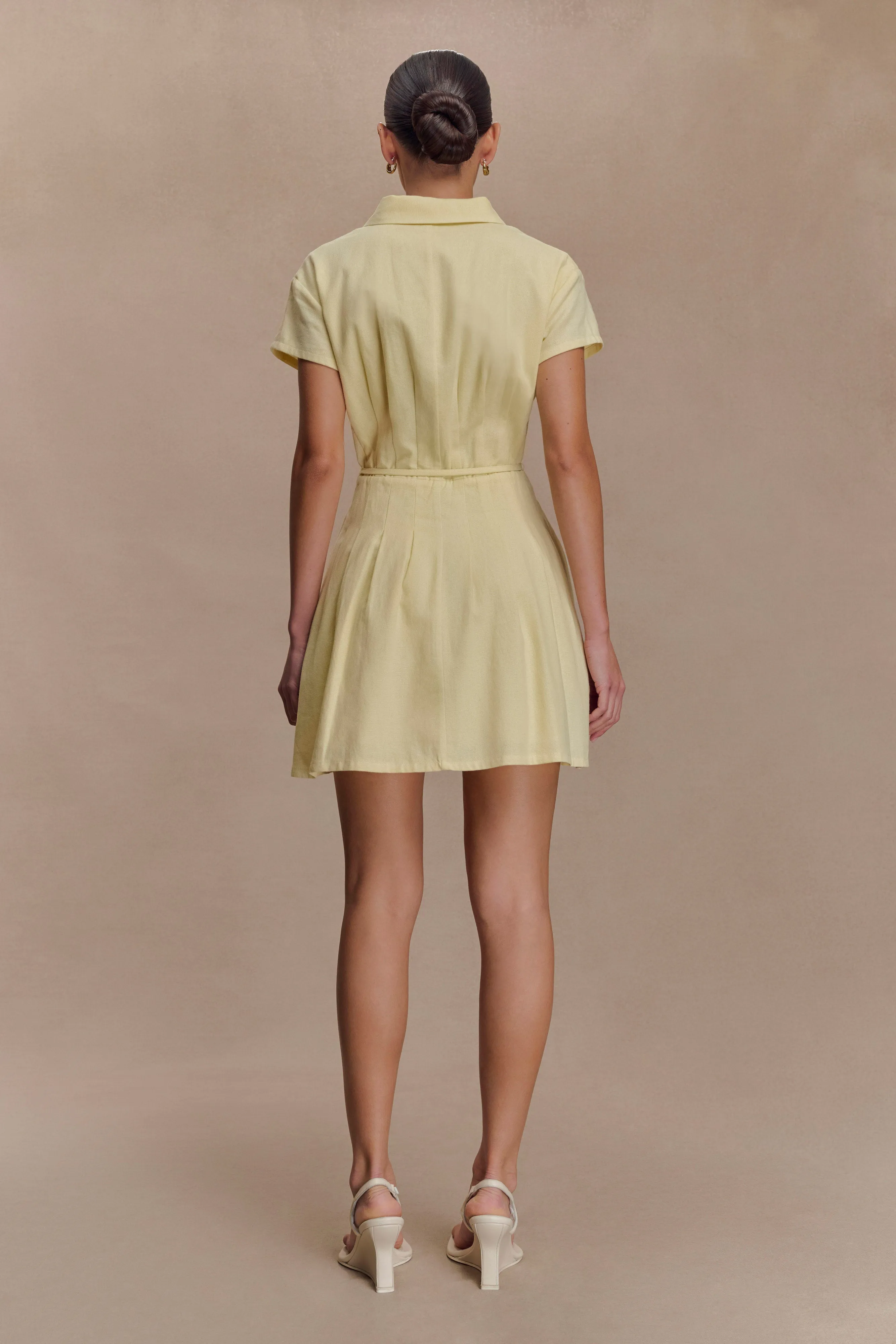 Aysha Buttoned Linen Mini Dress - Lemon Formal dinner wear Coffee Break