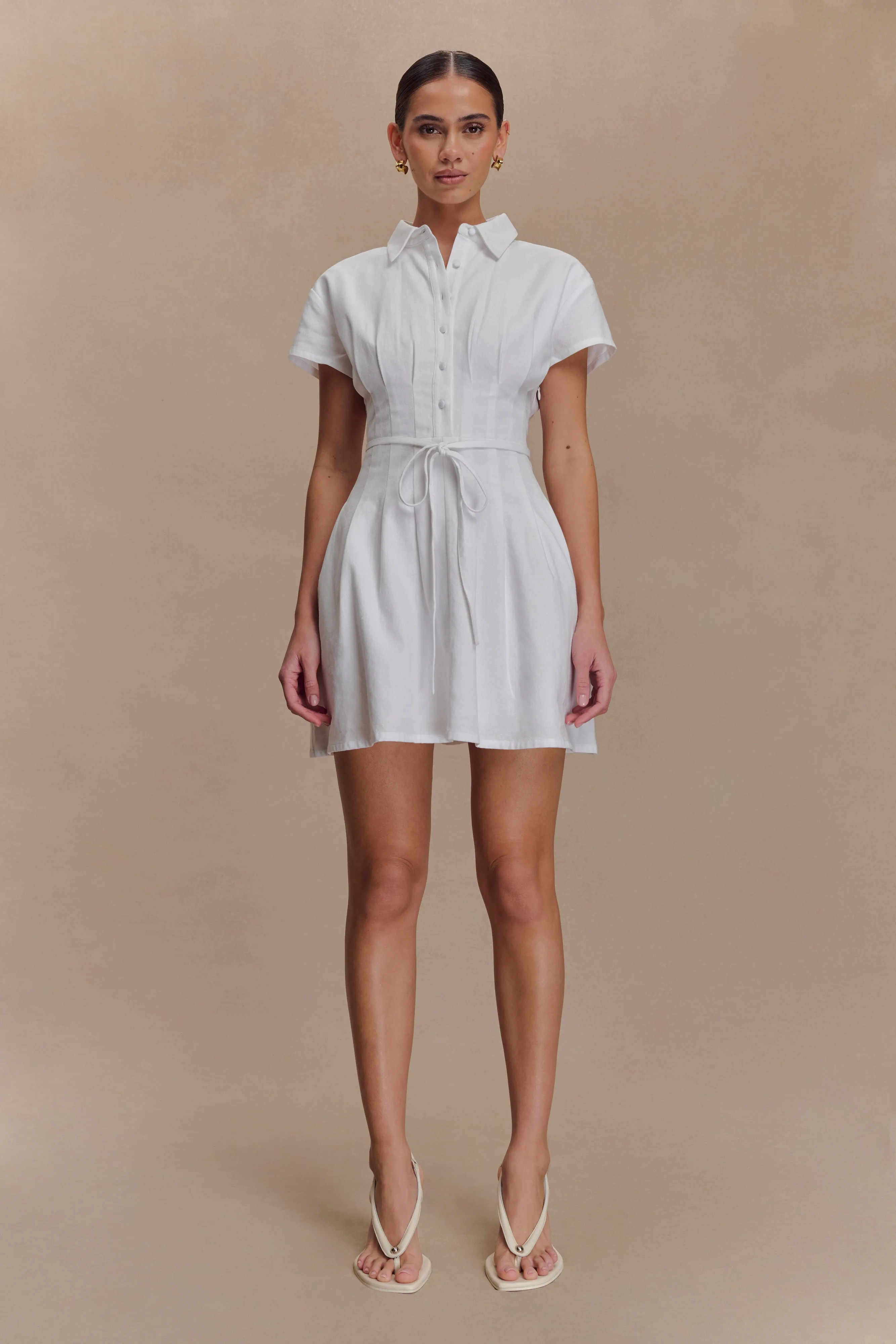 Light Flow Aysha Buttoned Linen Mini Dress - White