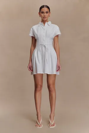 Light Flow Aysha Buttoned Linen Mini Dress - White
