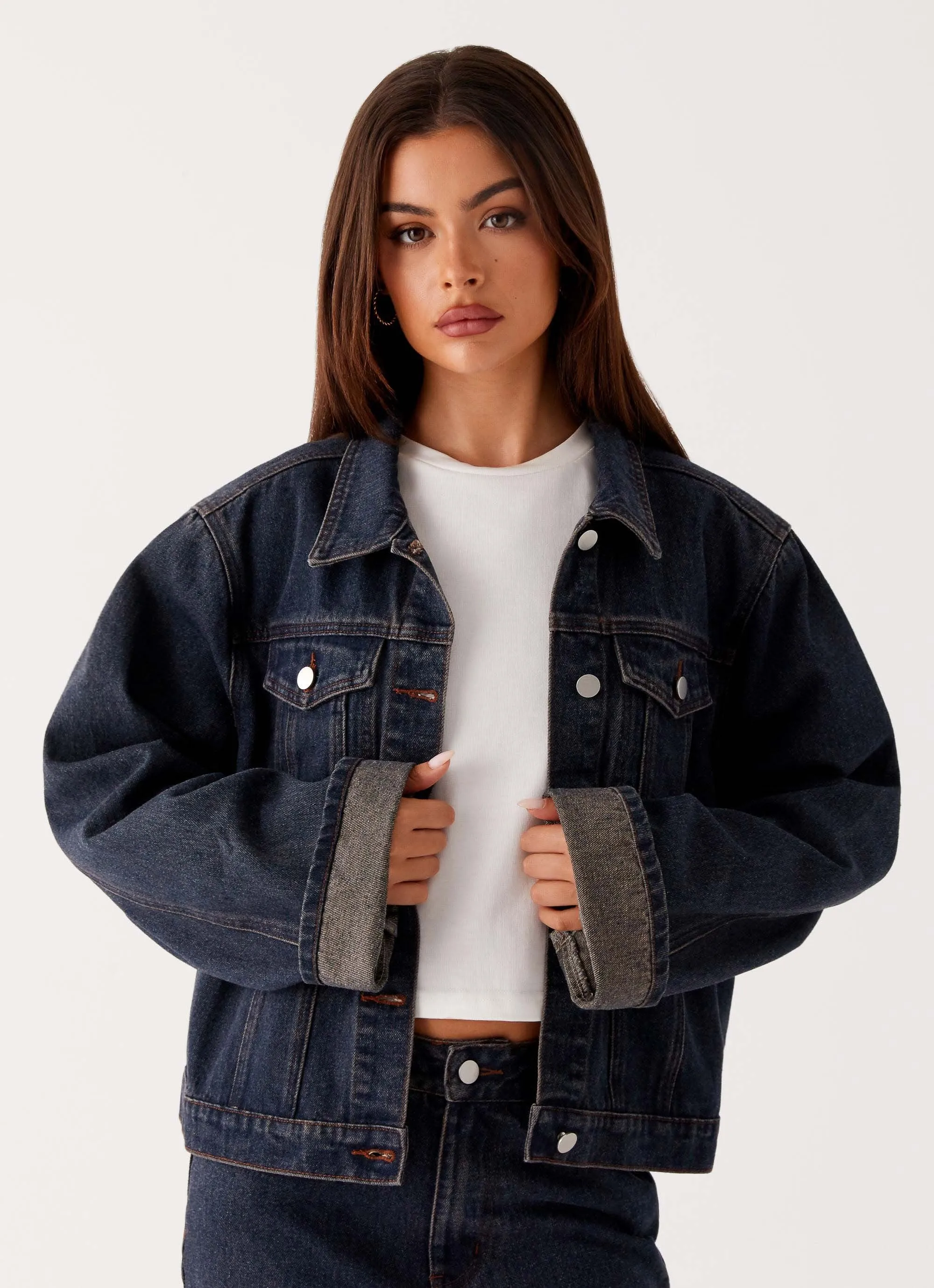 Packable Technology Easy Fit Piece Back Again Oversized Denim Jacket - Brown Blue Acid Wash