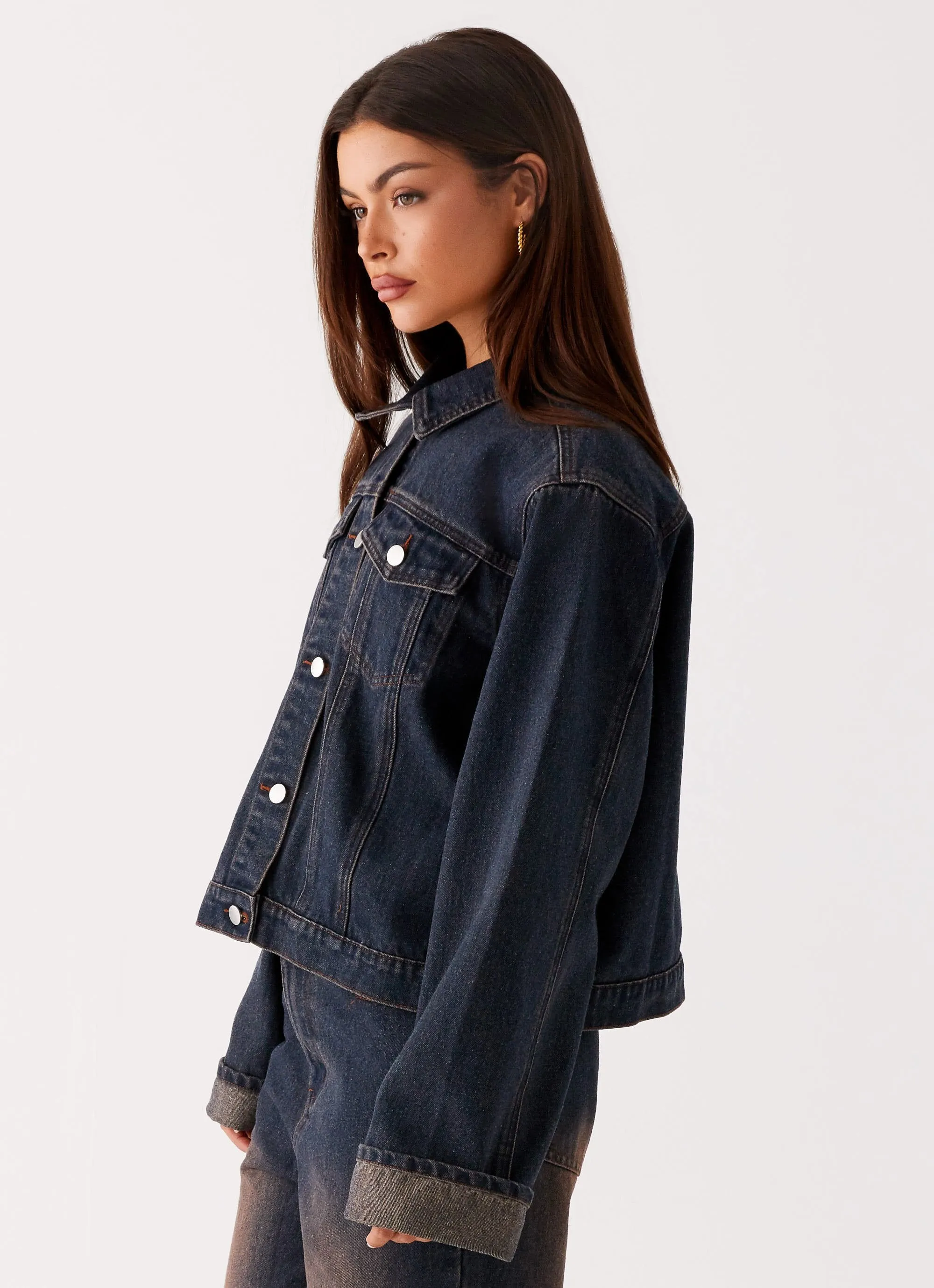 Weekend Ready Look Back Again Oversized Denim Jacket - Brown Blue Acid Wash