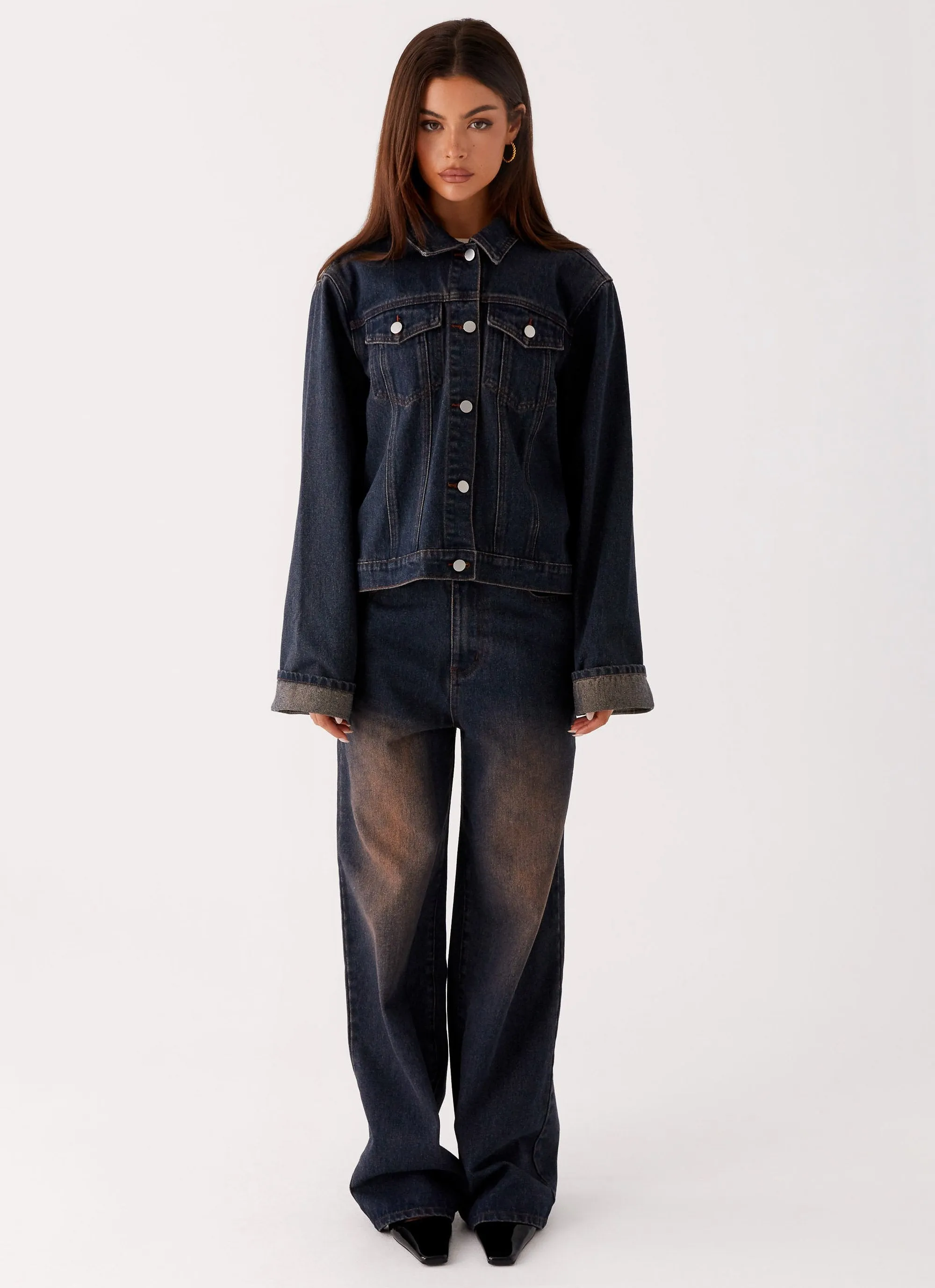 RipResistant Reinforcement Back Again Oversized Denim Jacket - Brown Blue Acid Wash