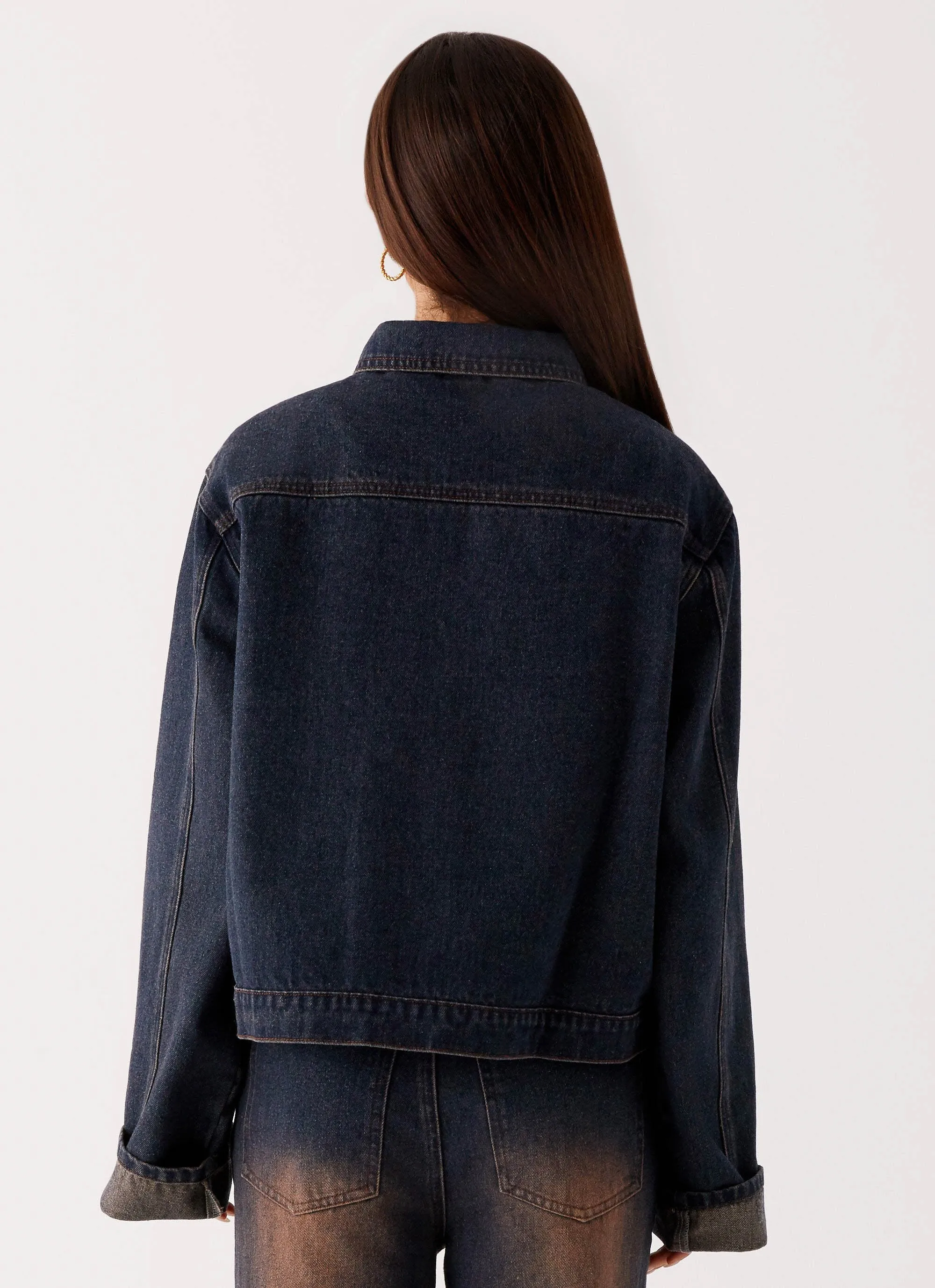 Back Again Oversized Denim Jacket - Brown Blue Acid Wash Adjustable Cuff System Simple Comfort
